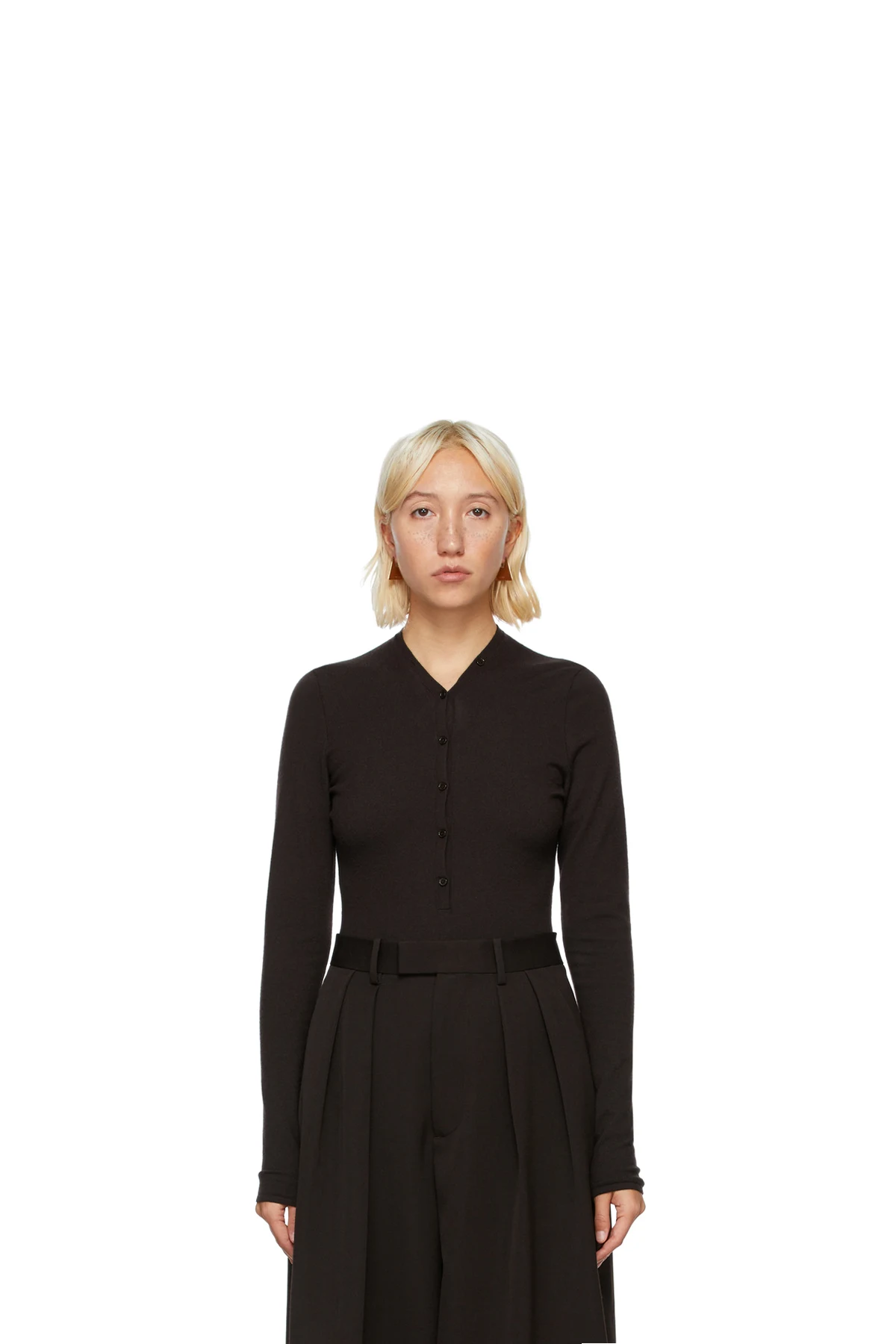 Brown Cashmere V-Neck Bodysuit