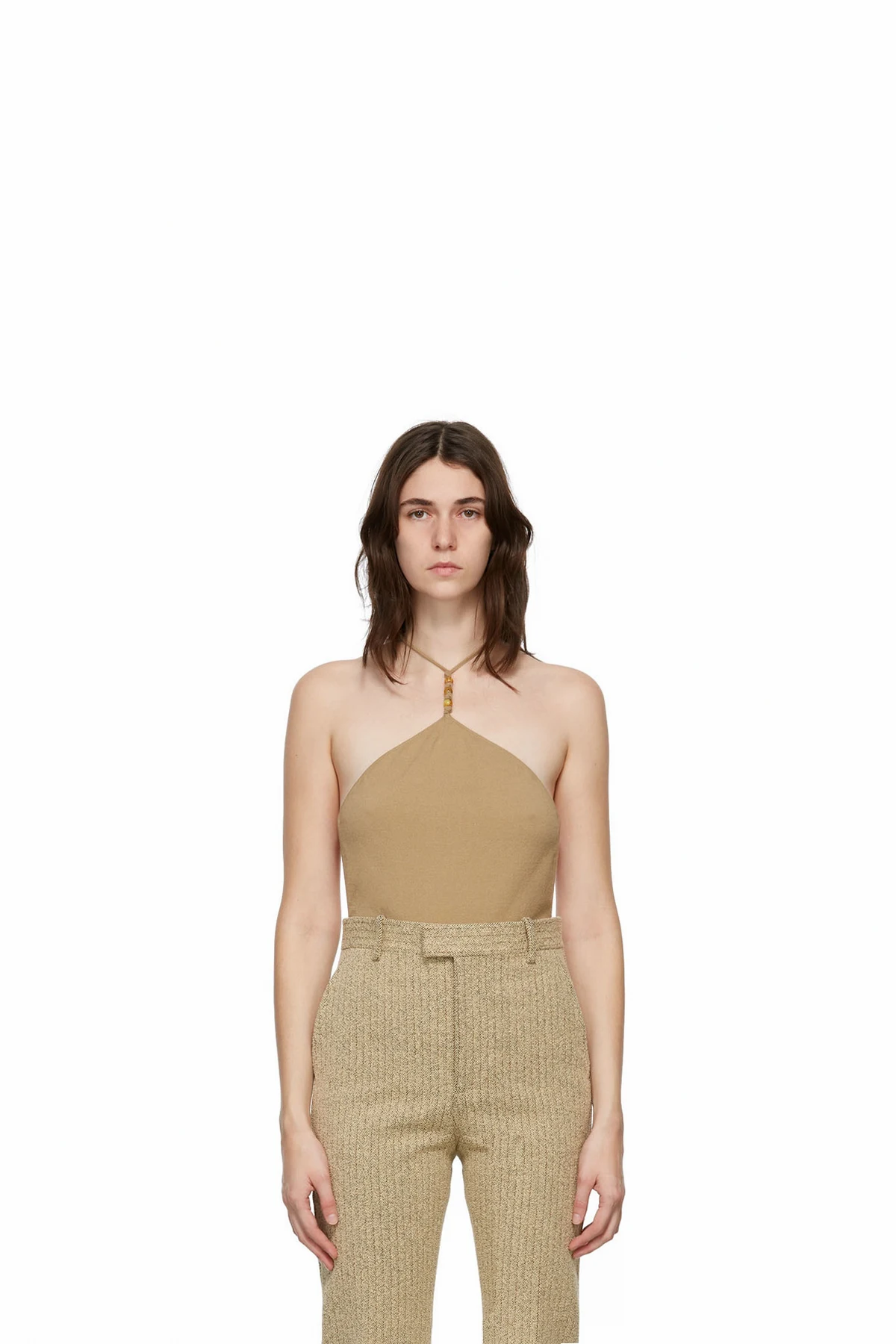 Beige Cashmere Halter Bodysuit