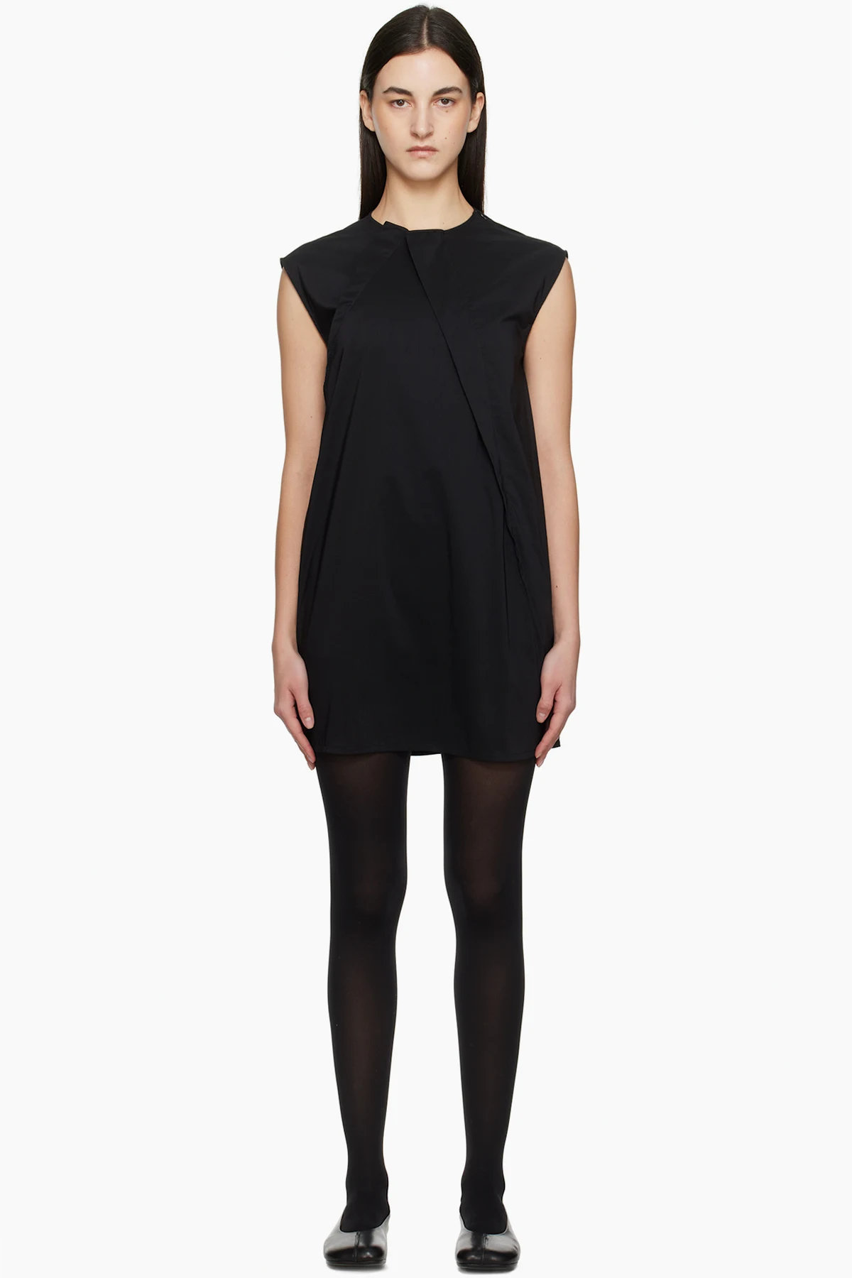 Black Shirting Darting Minidress