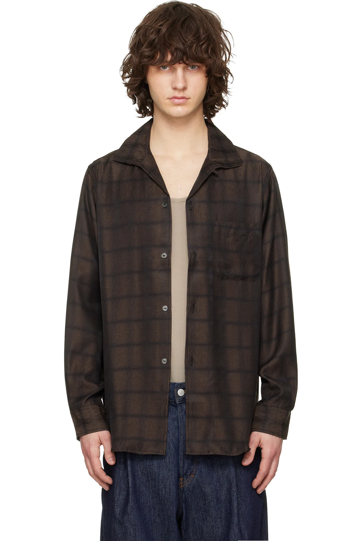 Brown Italian Collar Shirt