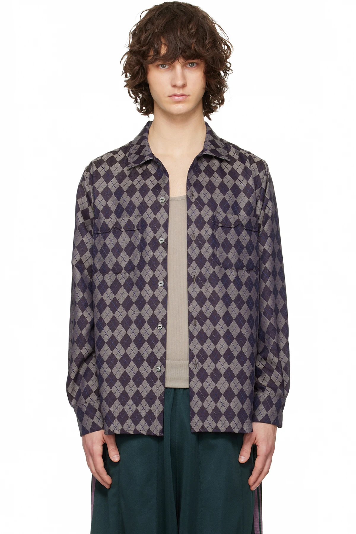 Gray & Burgundy Open Collar Shirt