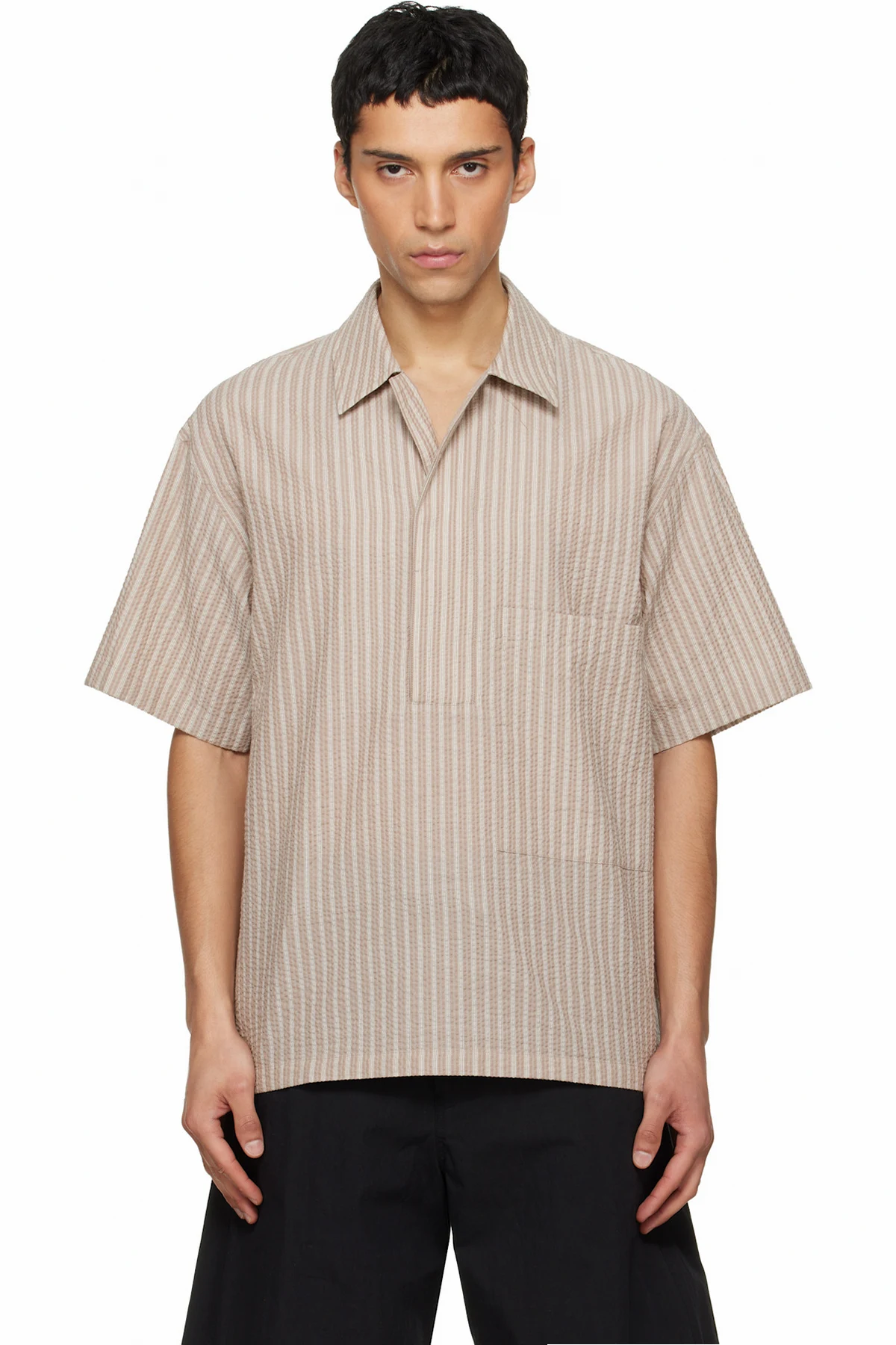 Beige Pullover Seersucker Shirt