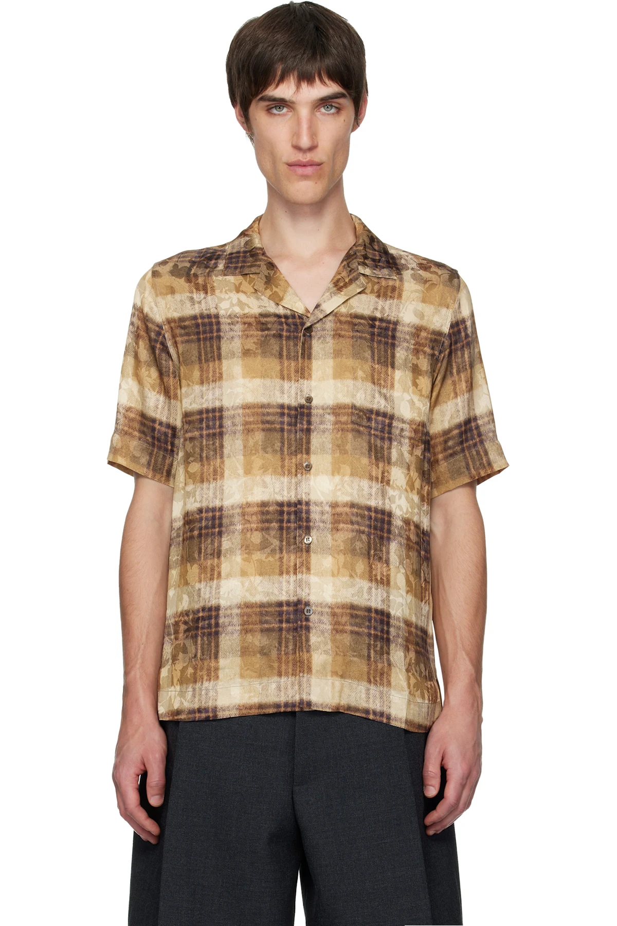 Off-White & Tan Boxy Viscose Shirt