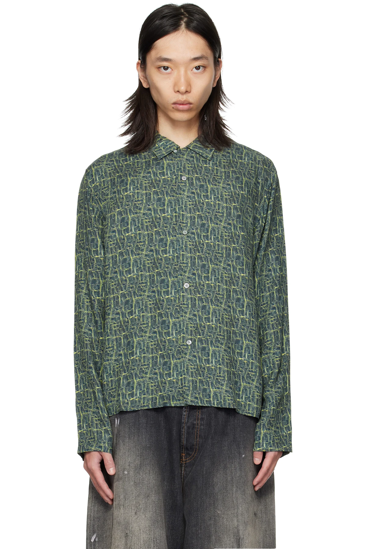 Navy & Green Printed Shirt