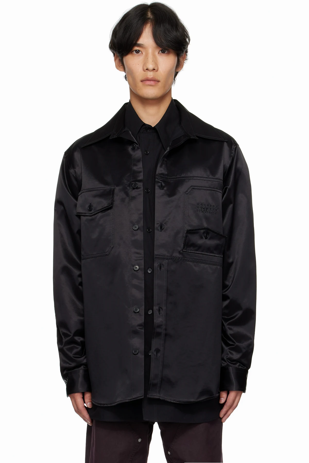 Black Satin Long Sleeve Shirt
