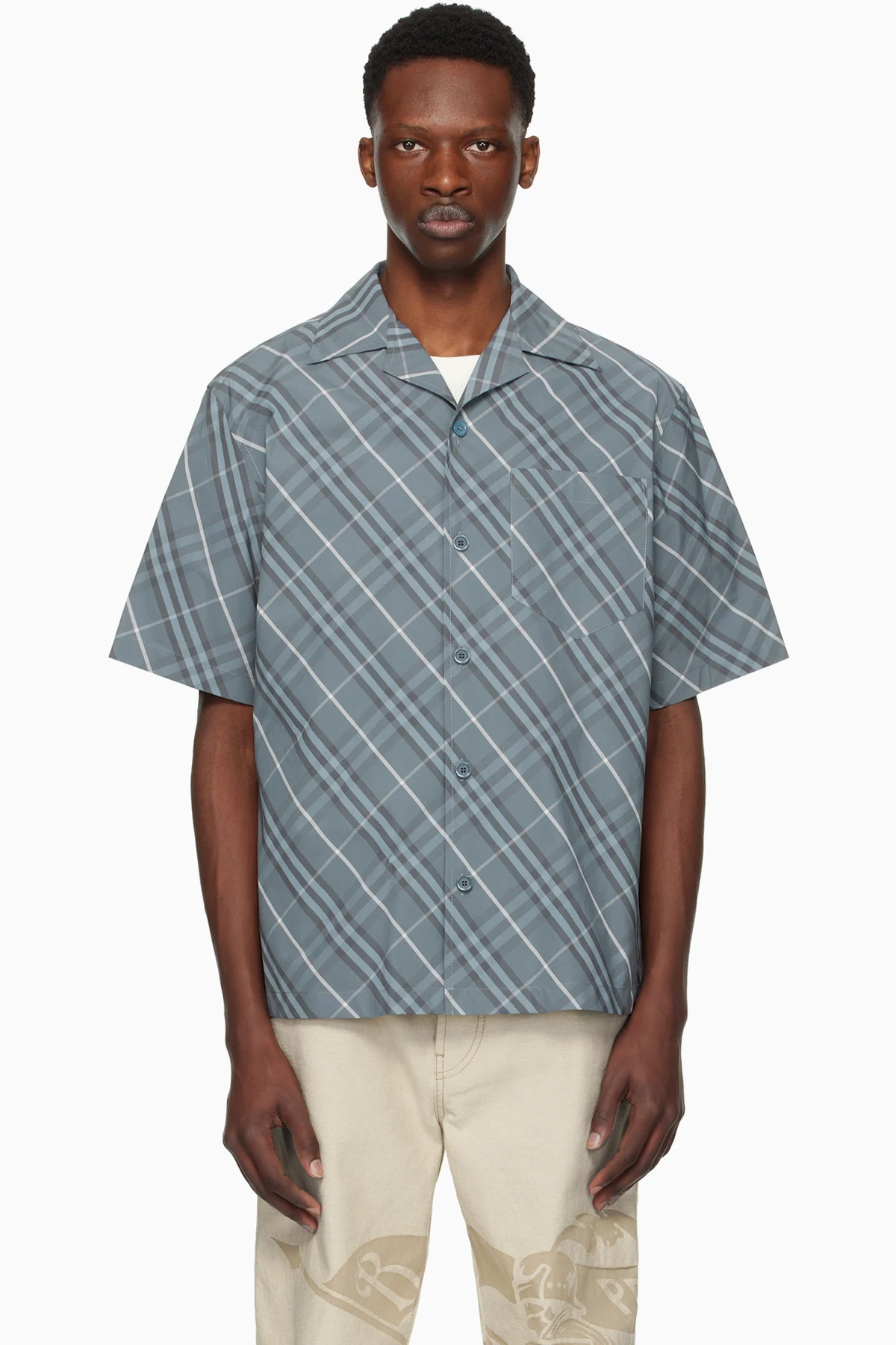 Navy Relaxed Fit Check Cotton Shirt