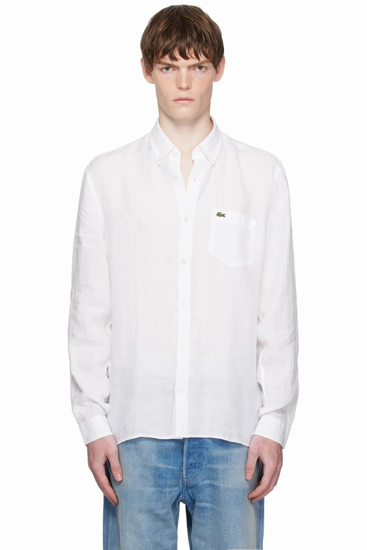 White Regular Fit Linen Shirt