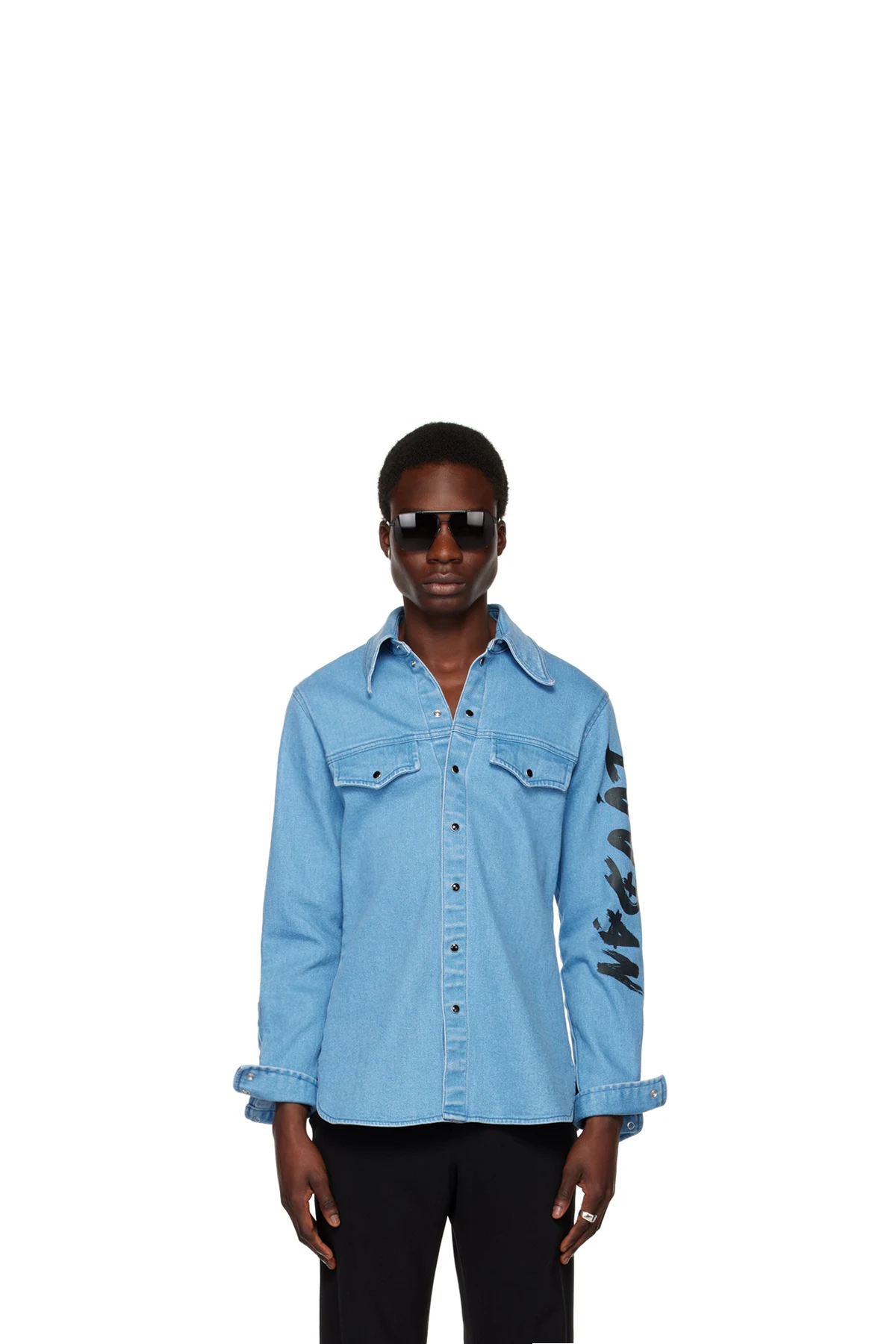 Blue Printed Denim Shirt