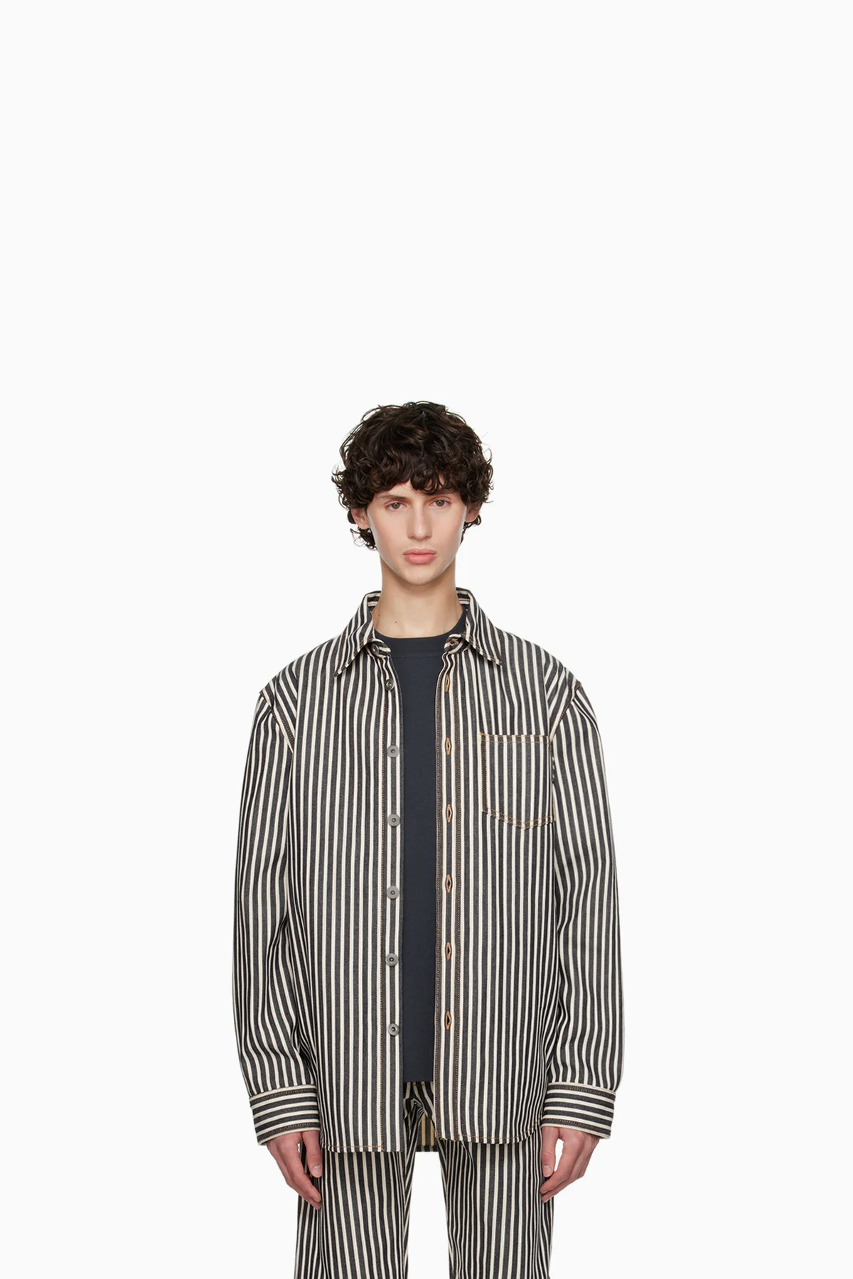 Navy & Off-White Striped Shirt