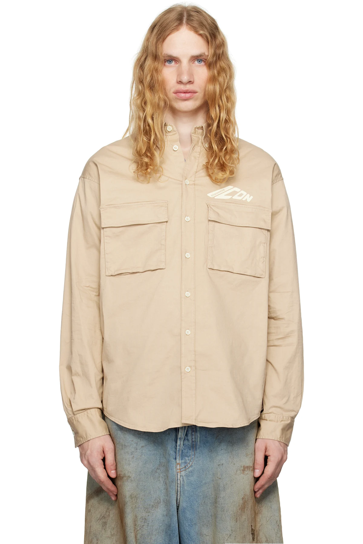 Beige Icon Dropped Shoulder Shirt
