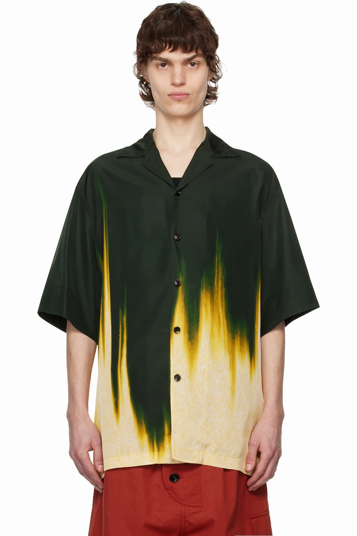 Green & Yellow Viscose Degrade Petal Print Shirt