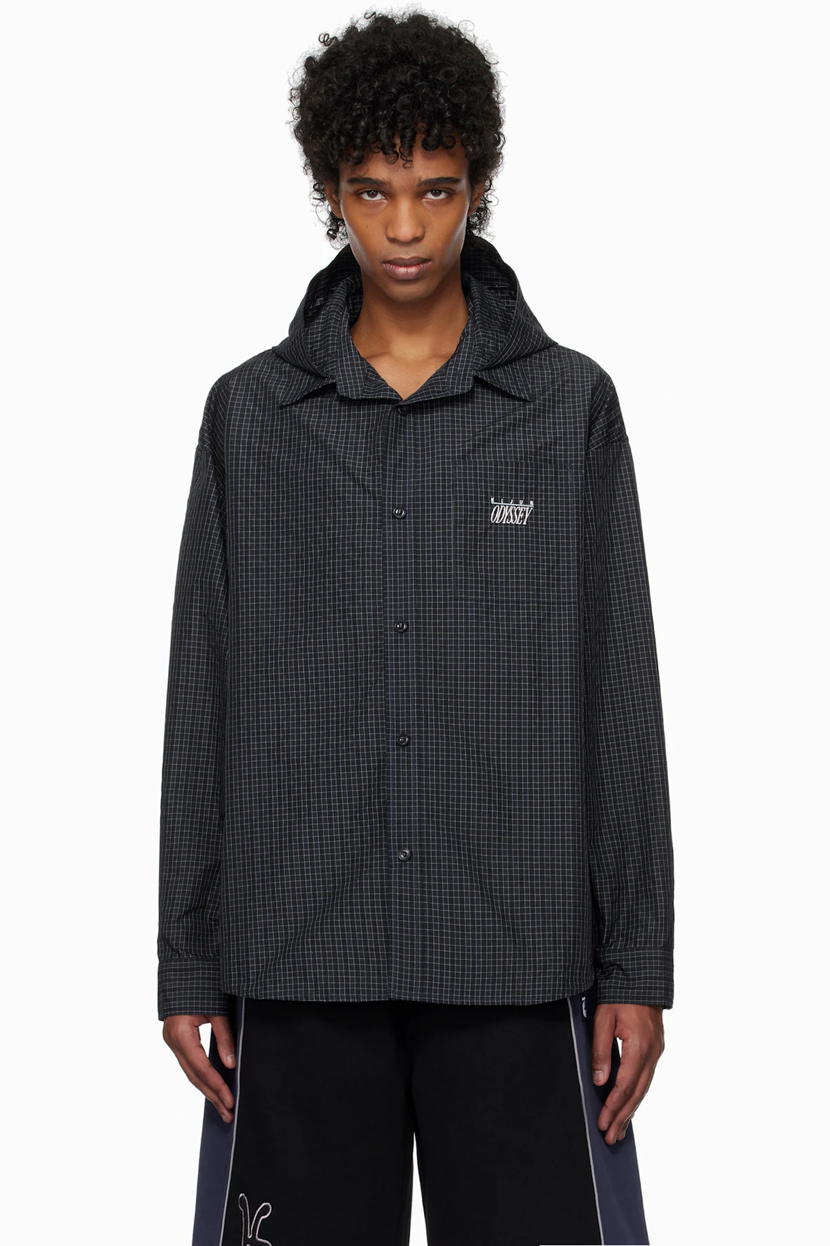Navy & Black Check Hoodie Shirt