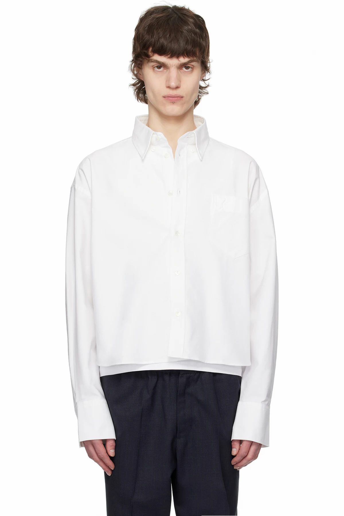 White Cotton Cropped Oversized Shirt
