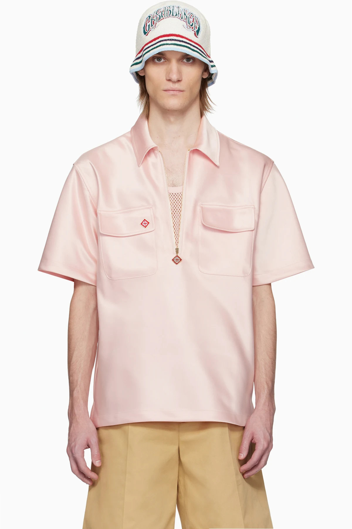 Pink Satin Quarter Zip Shirt