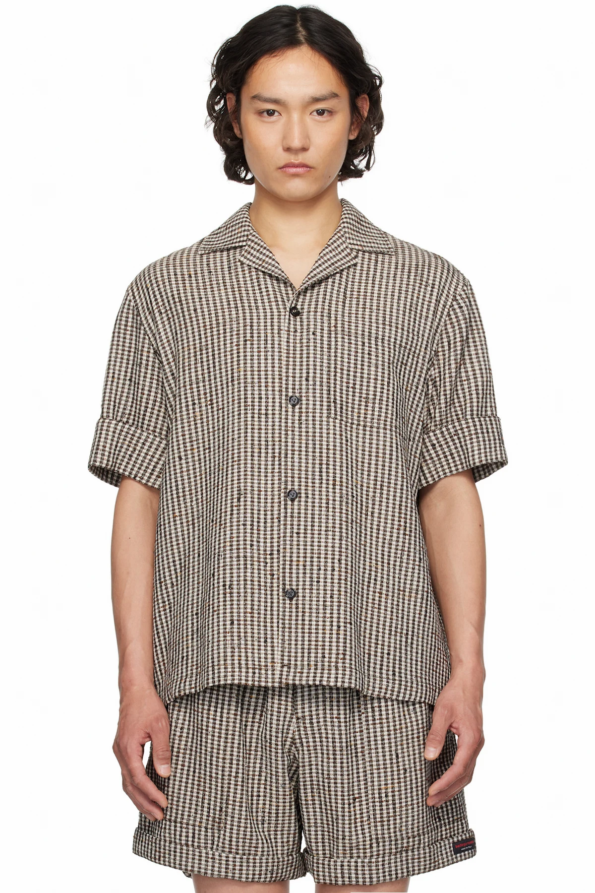 Brown & Off-White Knotted Viscose Check Shirt