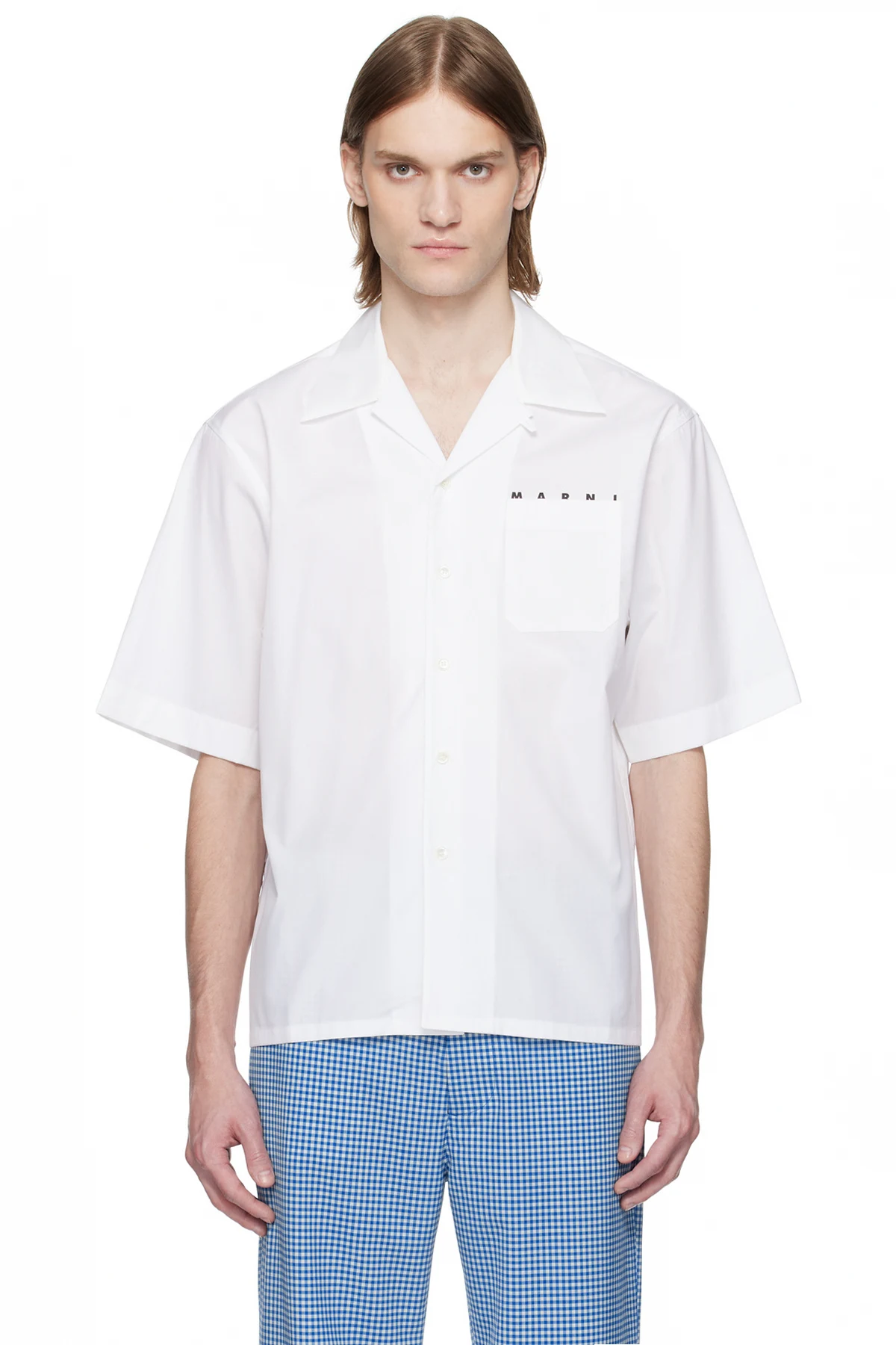White Poplin Bowling Hidden Logo Shirt