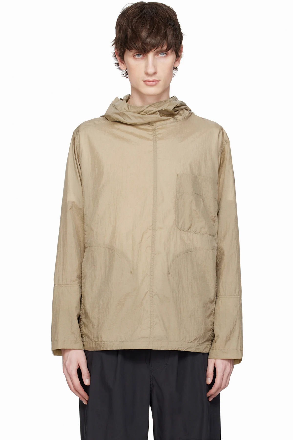 Khaki Nylon Hooded Shirting Jacket