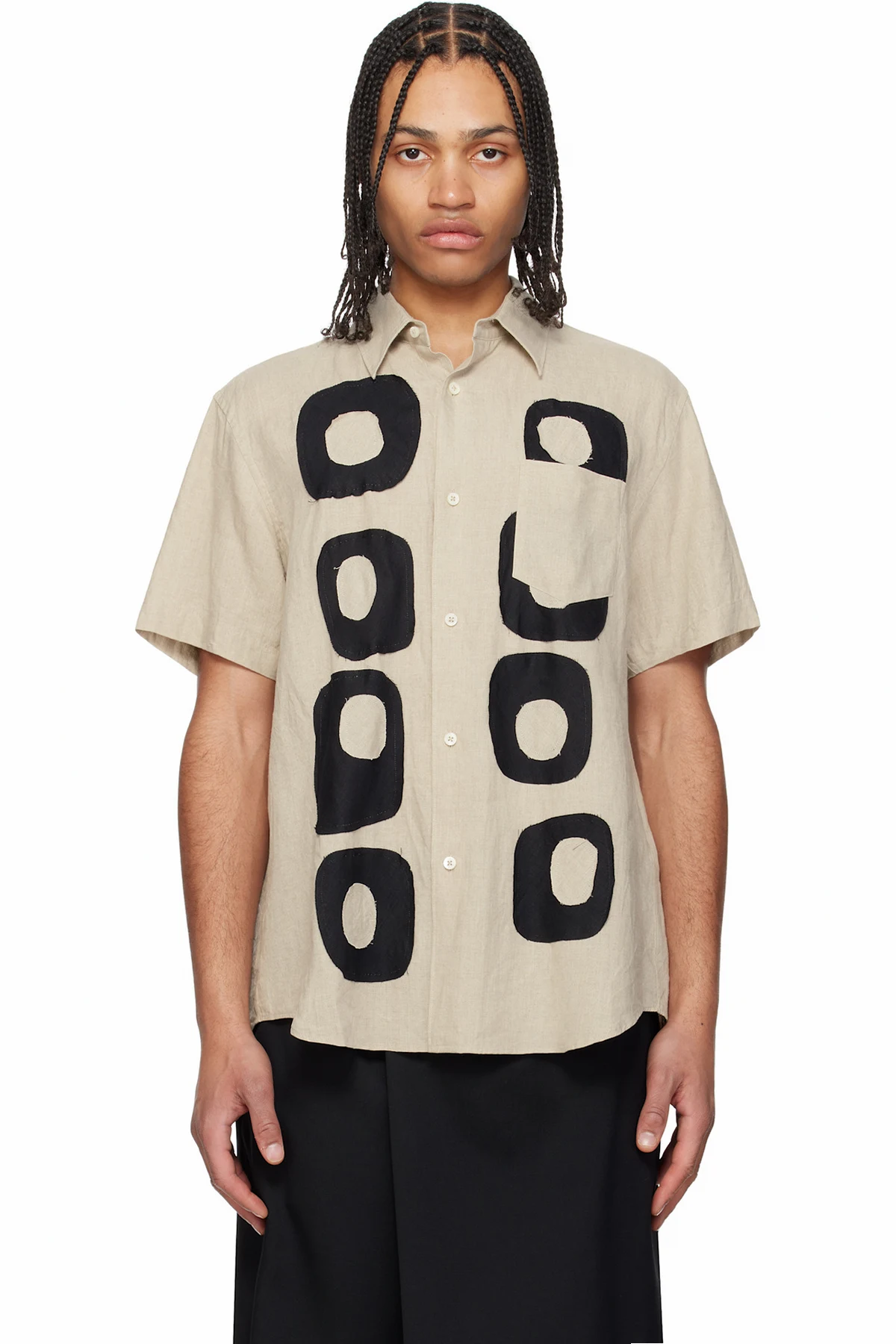 Beige Pattern Patchwork Linen Shirt