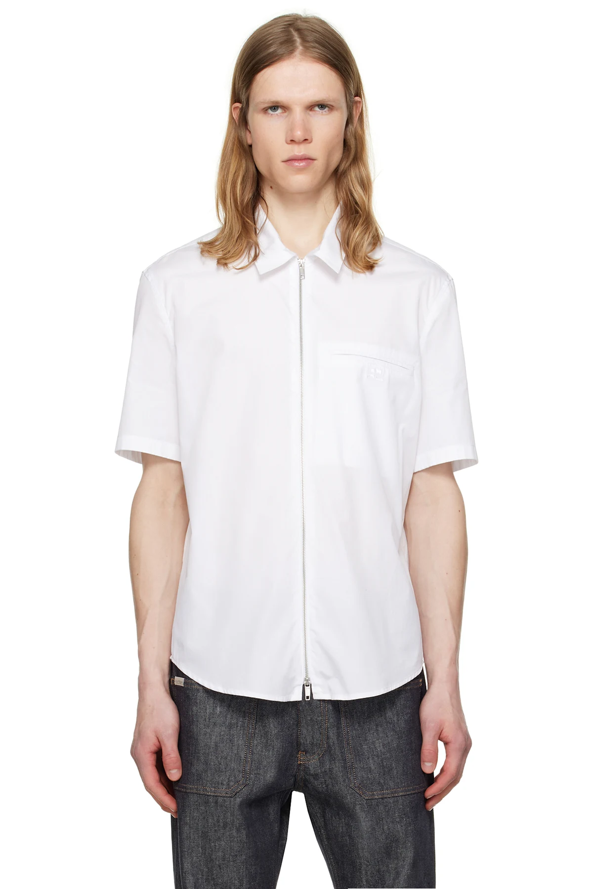 White Zipped Poplin Shirt