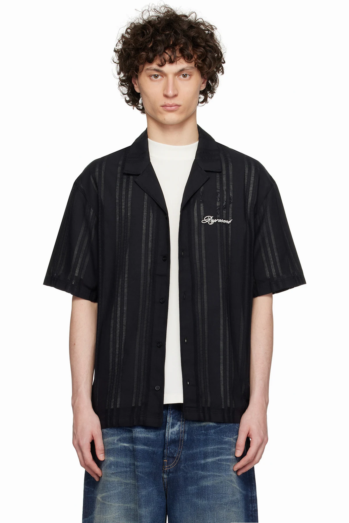 Black Embroidered Bowling Shirt