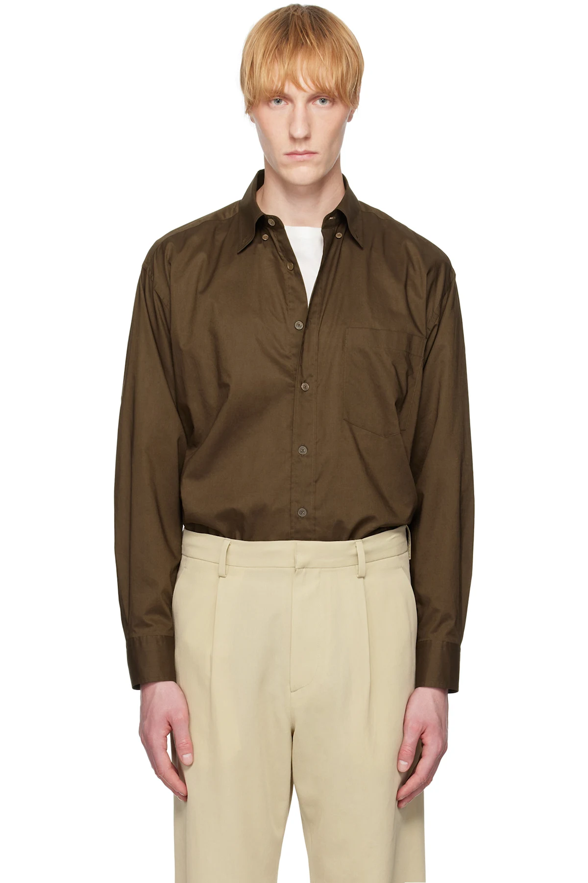 Brown Washed Finx Typewriter Button Down Shirt