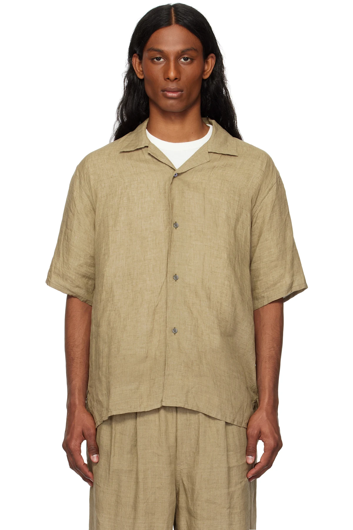 Khaki Linen Poplin Shirt