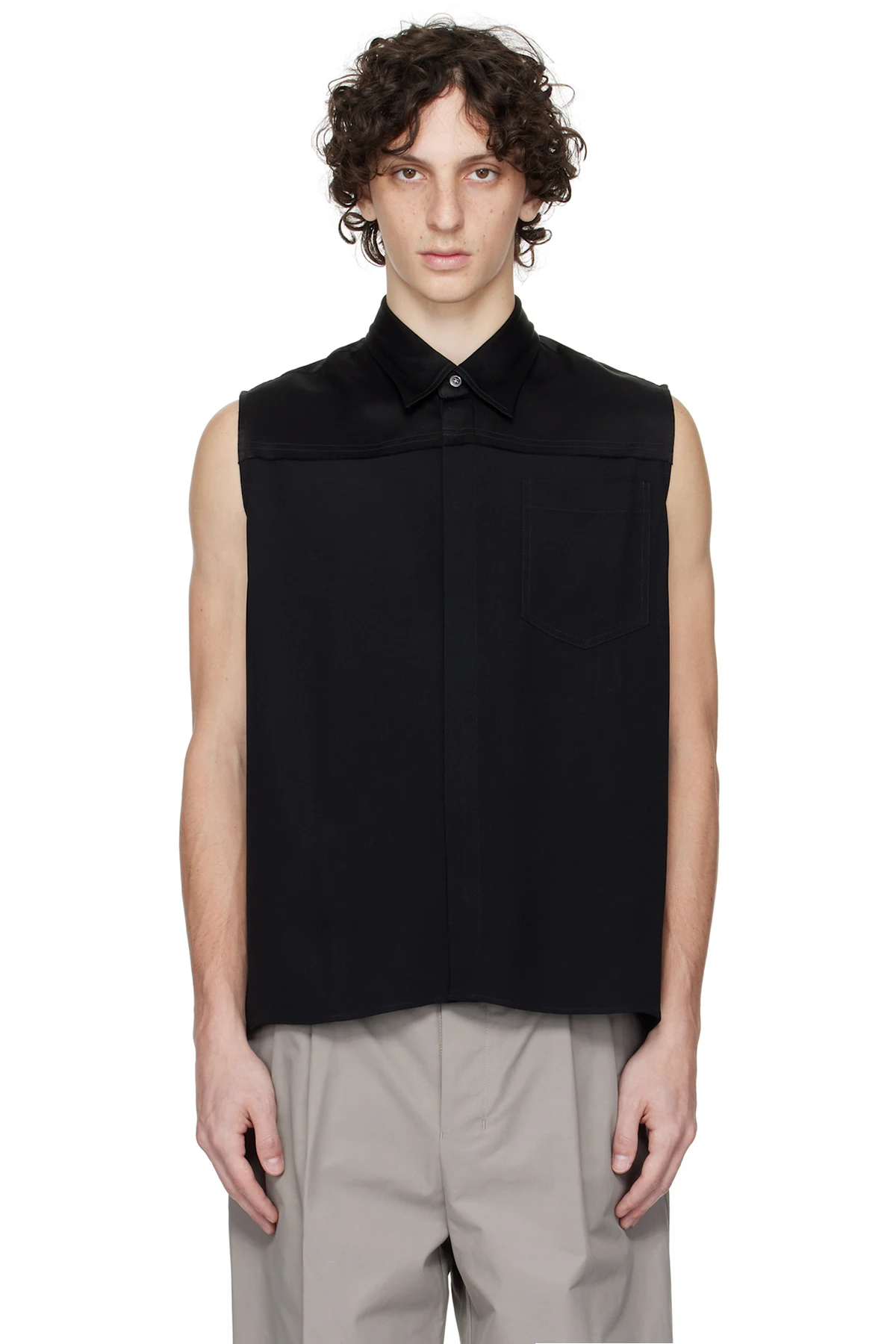 Black Contrasted Sleeveless Shirt