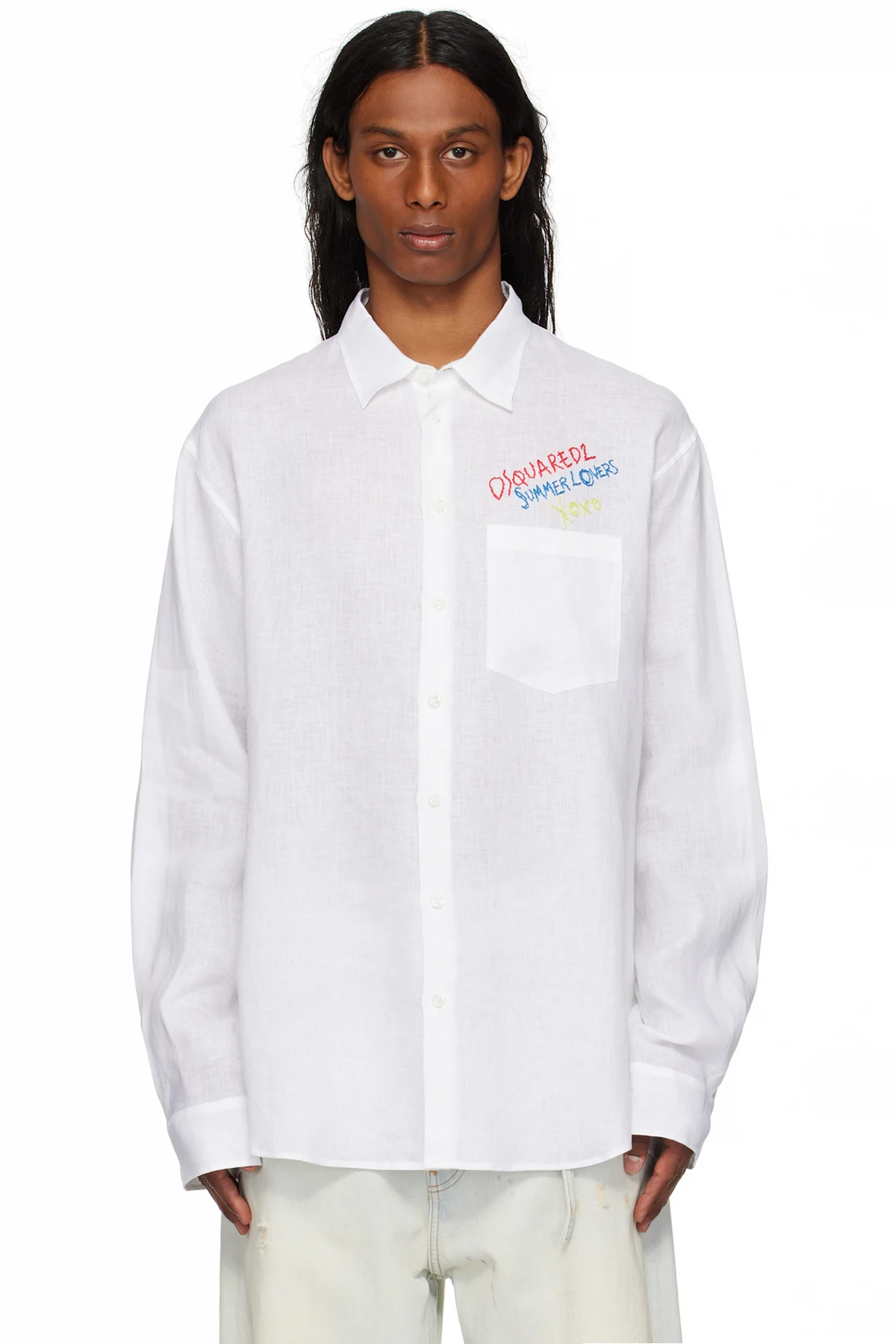 White 'Summer Lovers' Oversized Linen Shirt