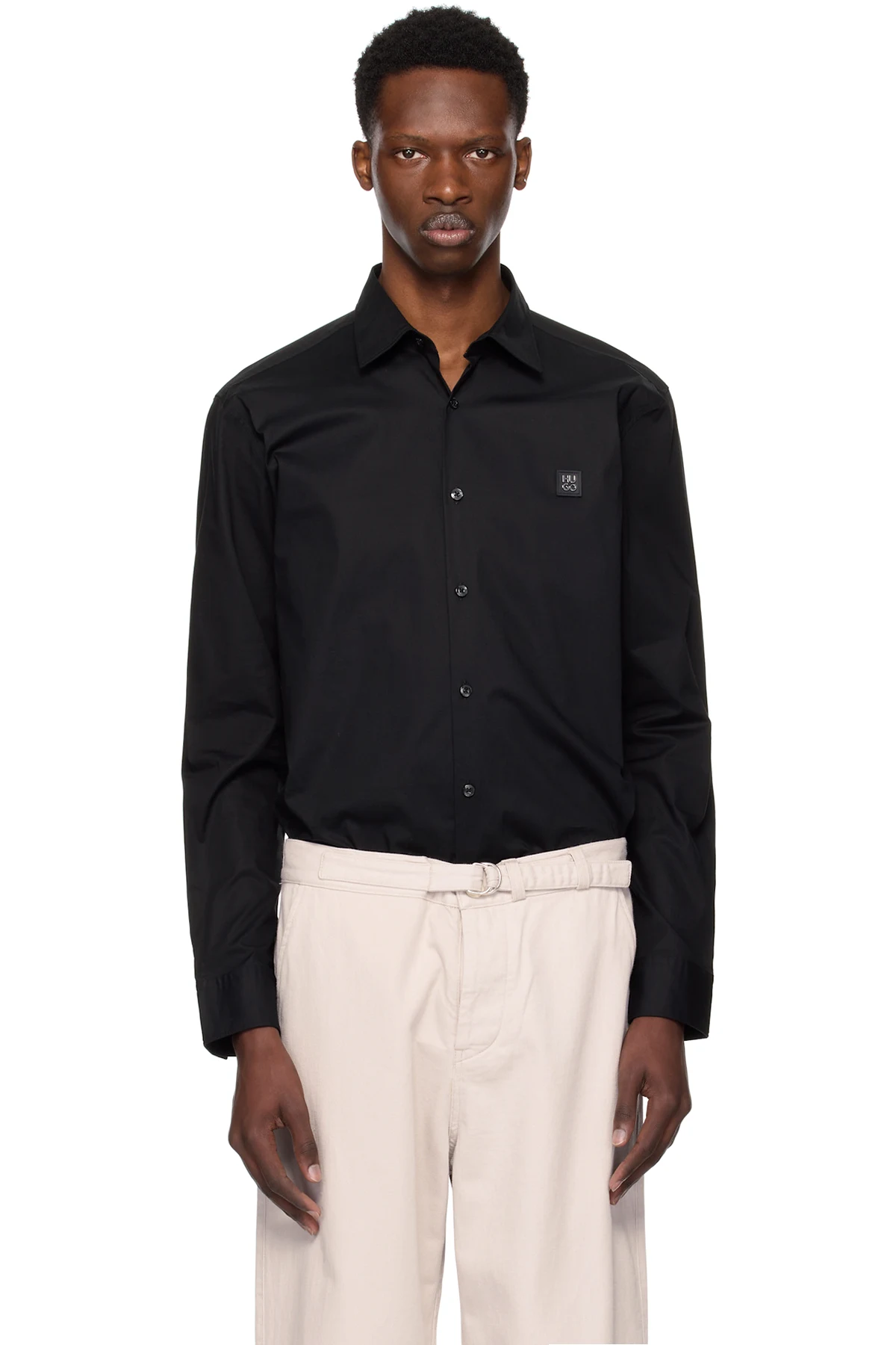 Black Slim-Fit Stretch Stacked Logo Shirt