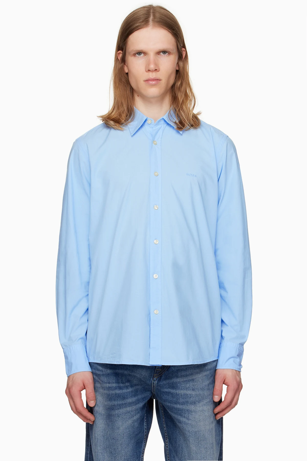 Blue Regular-Fit Cotton Poplin Shirt