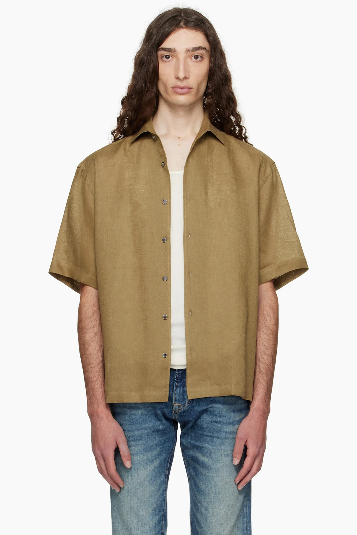 Khaki BECKHAM Edition Relaxed-Fit Linen Shirt
