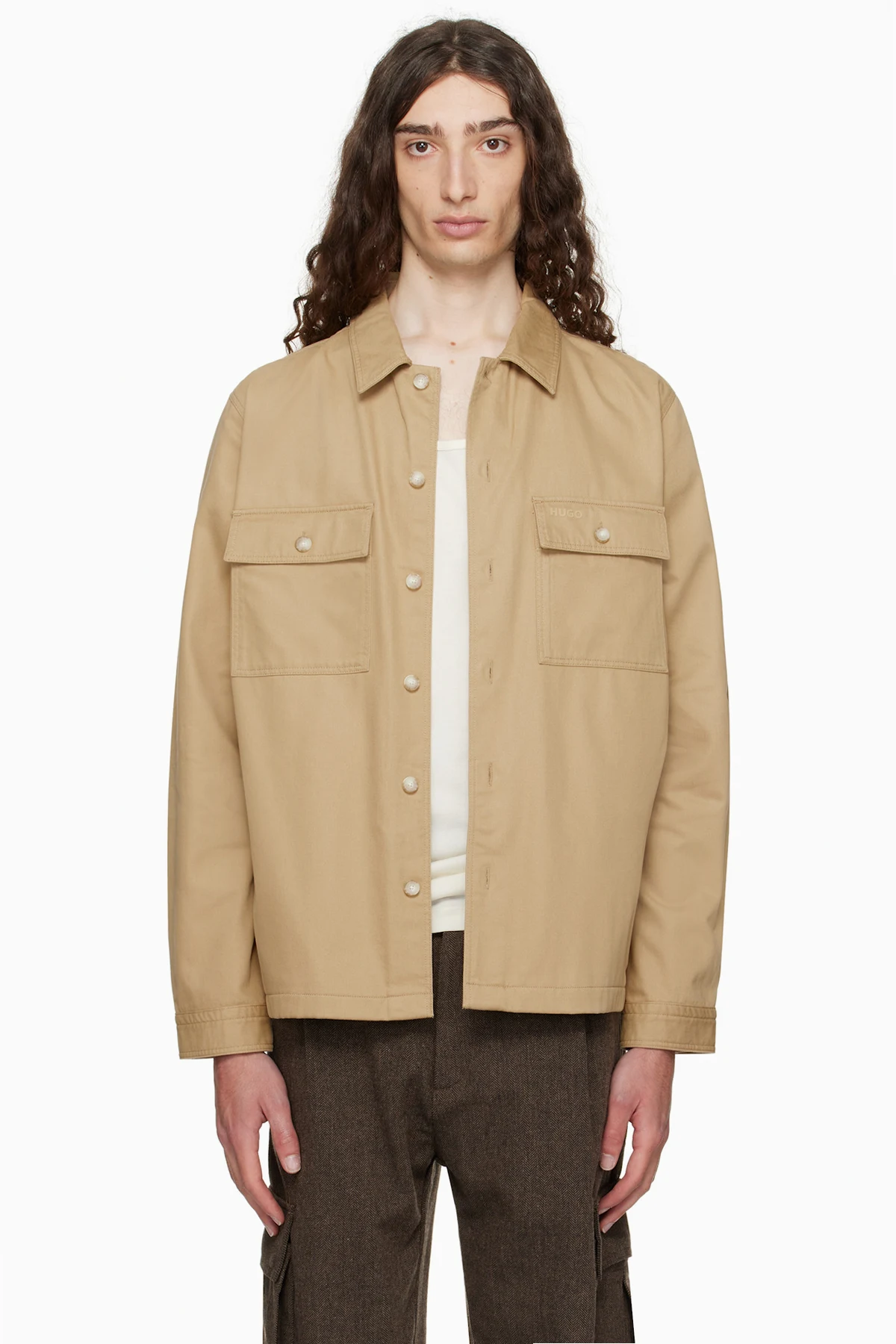 Beige Oversized-Fit Cotton Gabardine Shirt