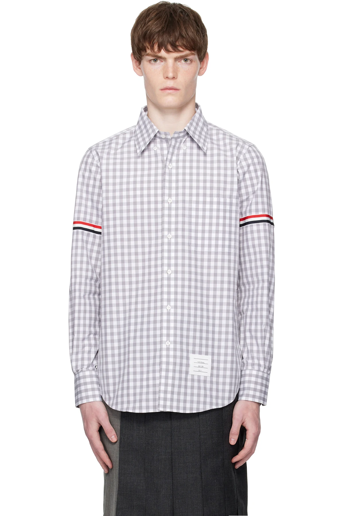Gray & White Gingham Check Poplin Armband Shirt