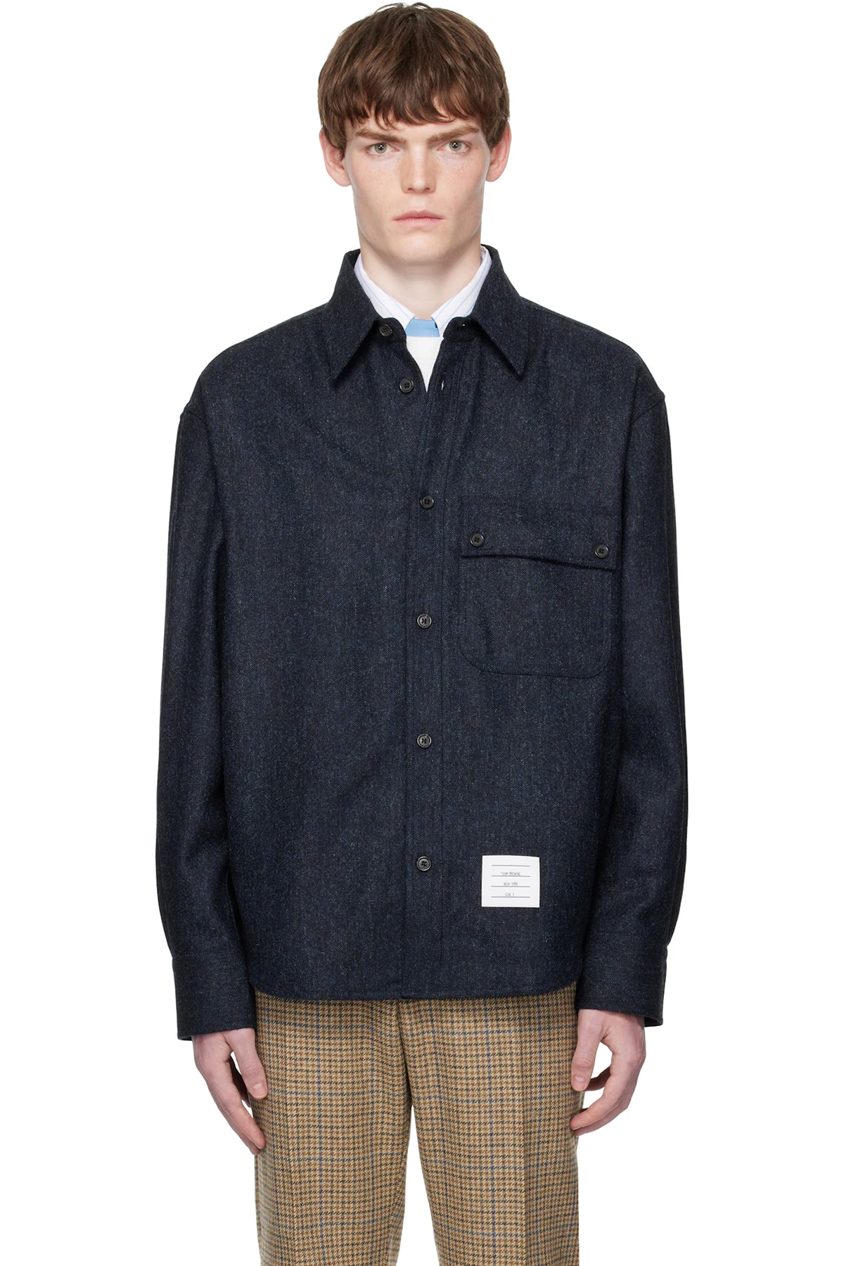 Navy Oversized PC Solid Donegal Tweed Shirt