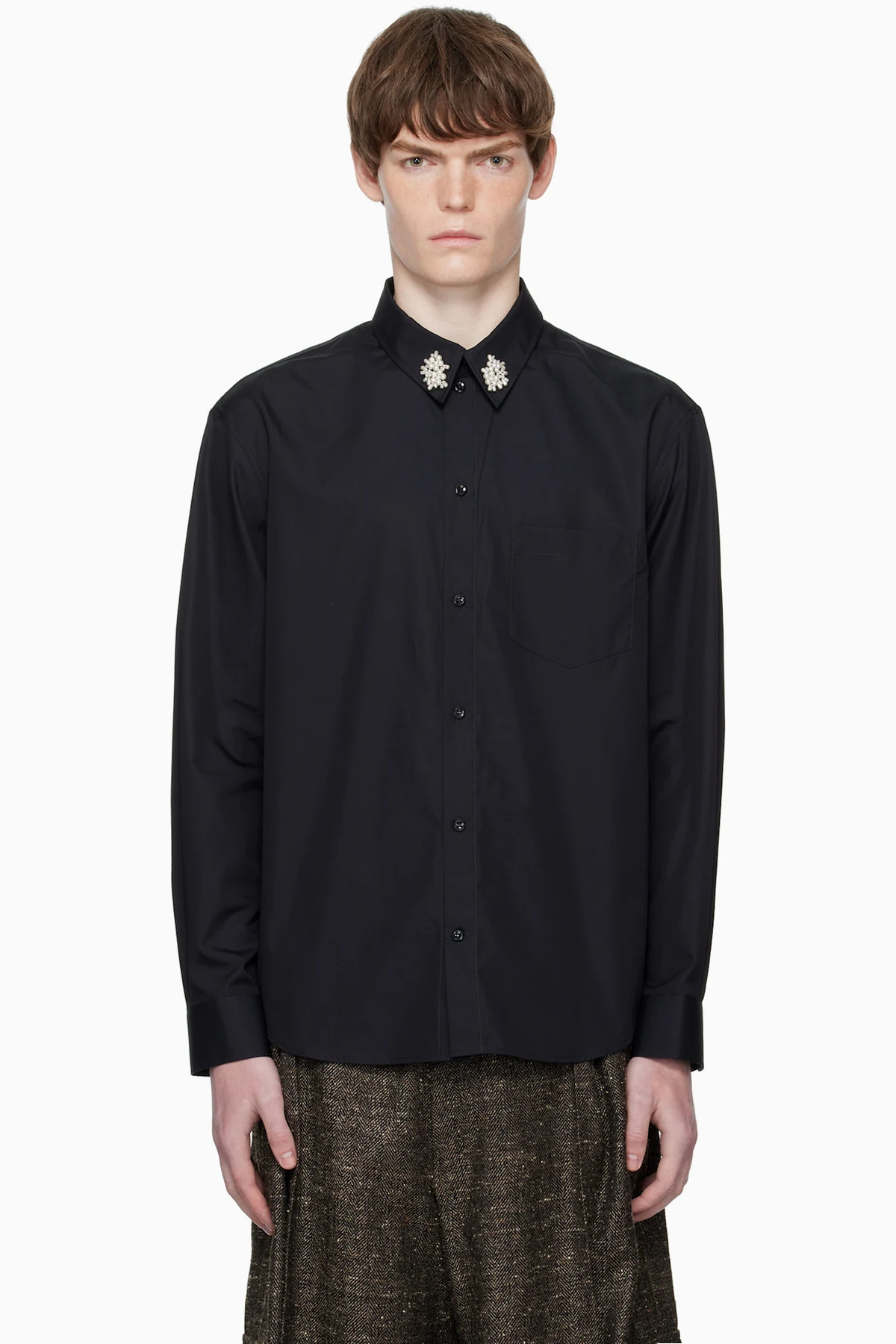 Black Beaded Flower Cluster Classic Shirt