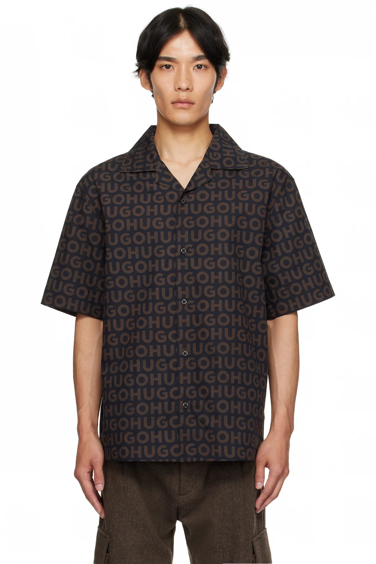 Black & Brown Oversize-Fit Printed Cotton Poplin Shirt