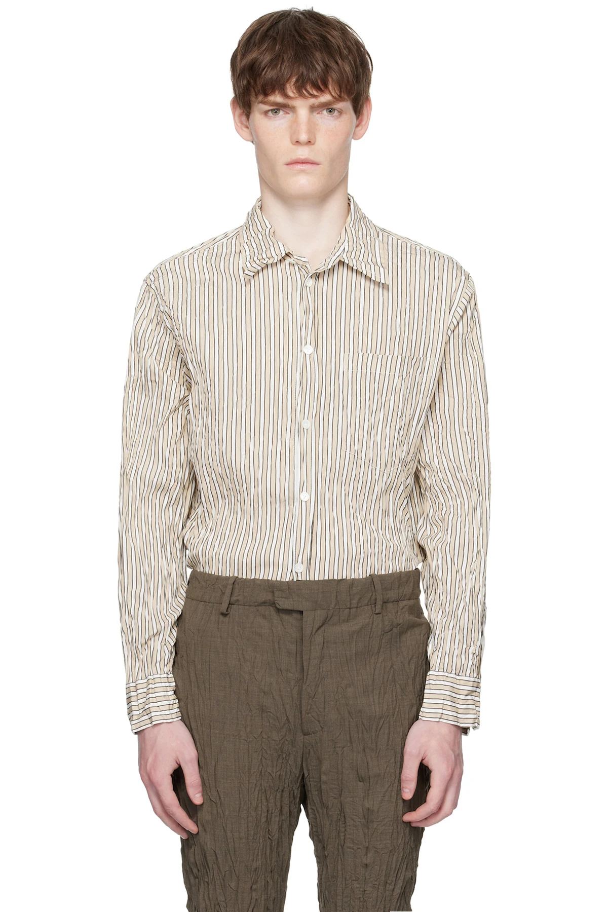 Beige & White Crushed Tech Shirt