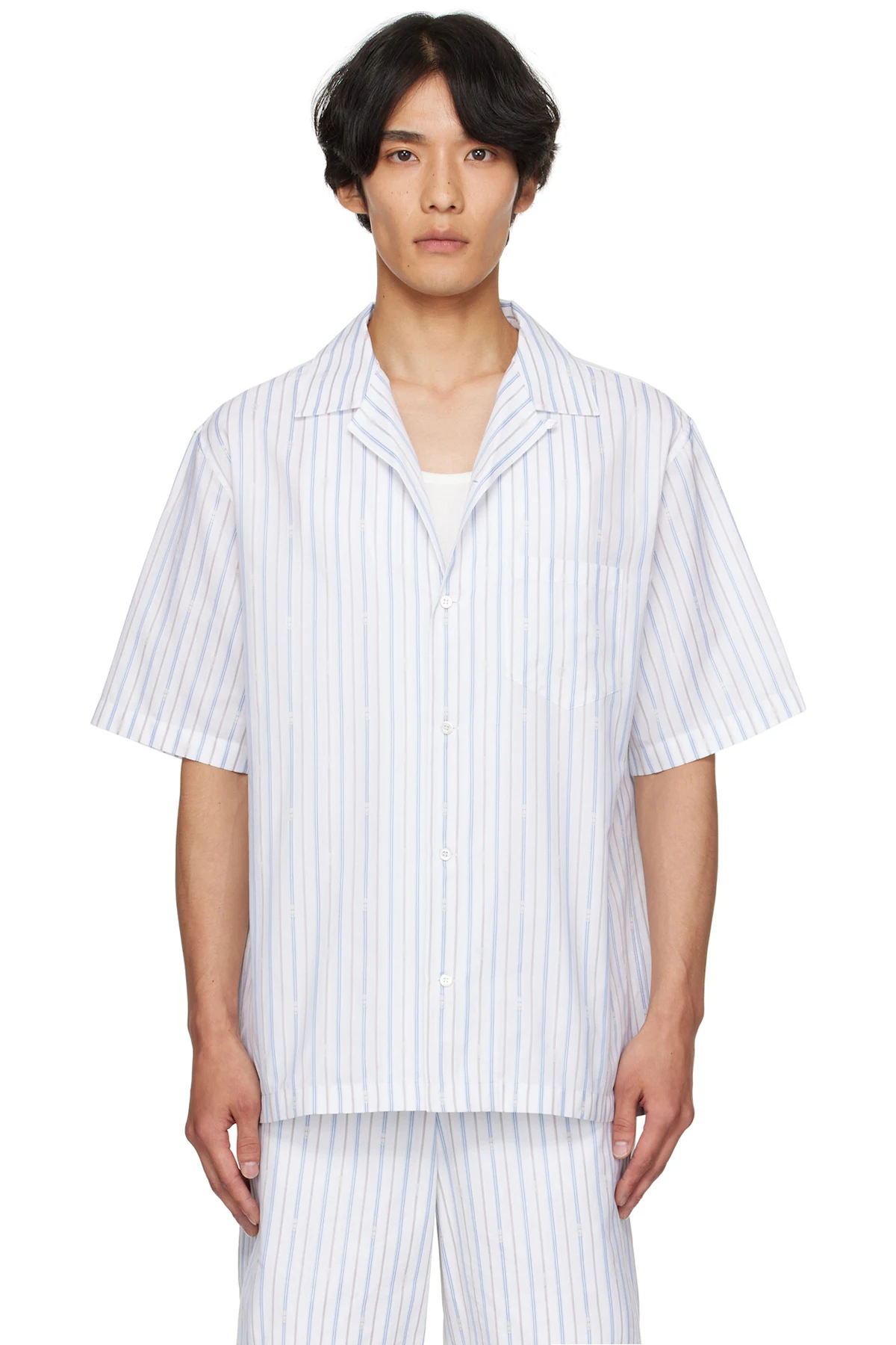 White & Blue Skull Stripe Shirt