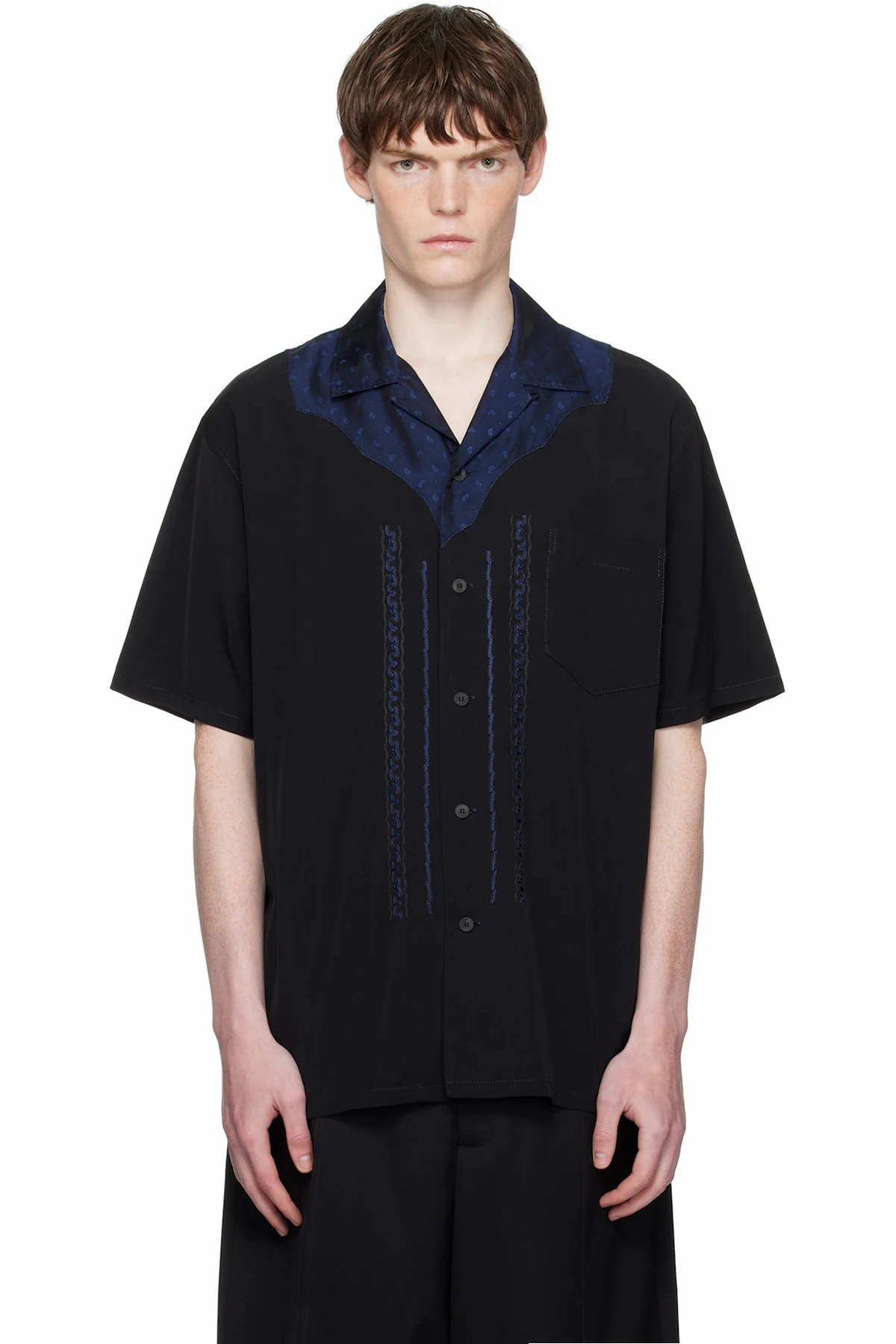 Black Viscose Twill Short Sleeve Shirt