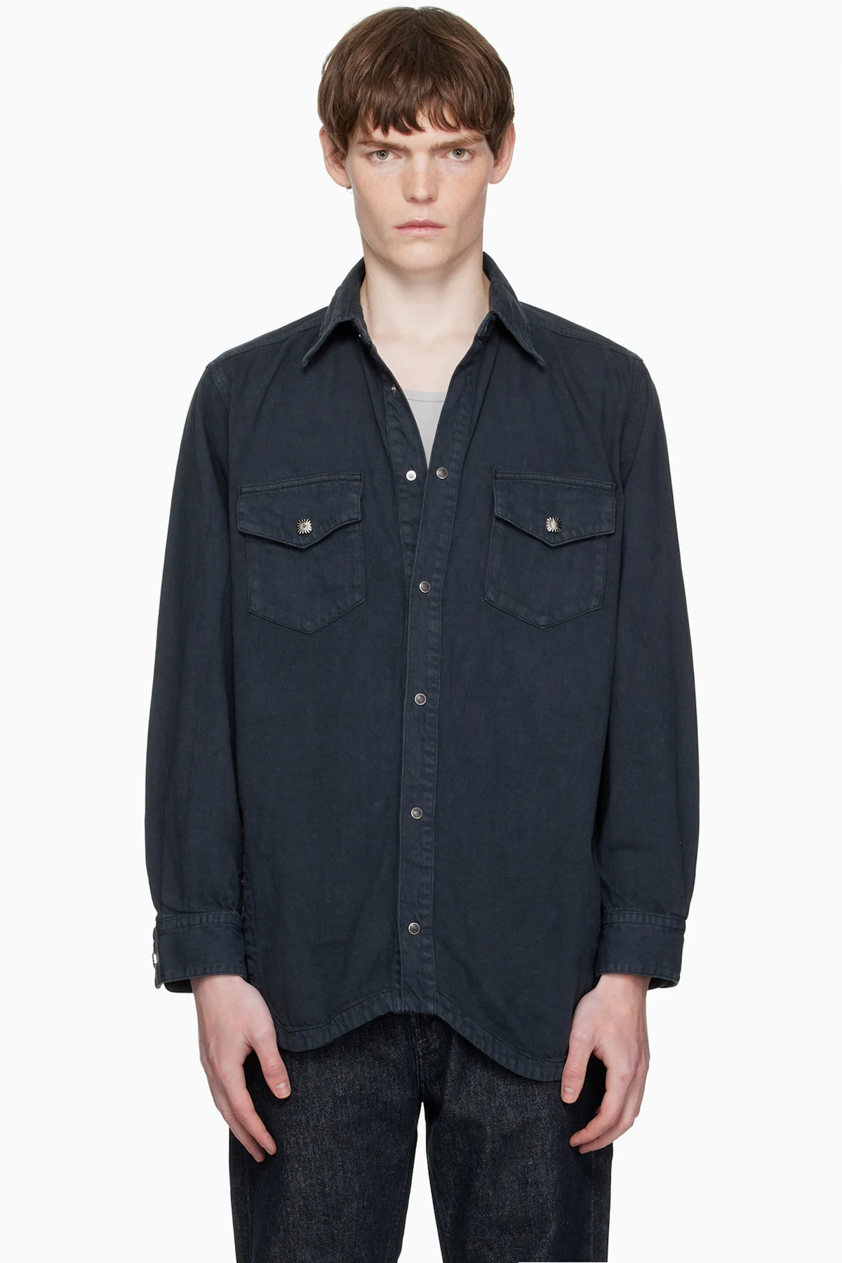 Black Asymmetrical Hem Denim Shirt