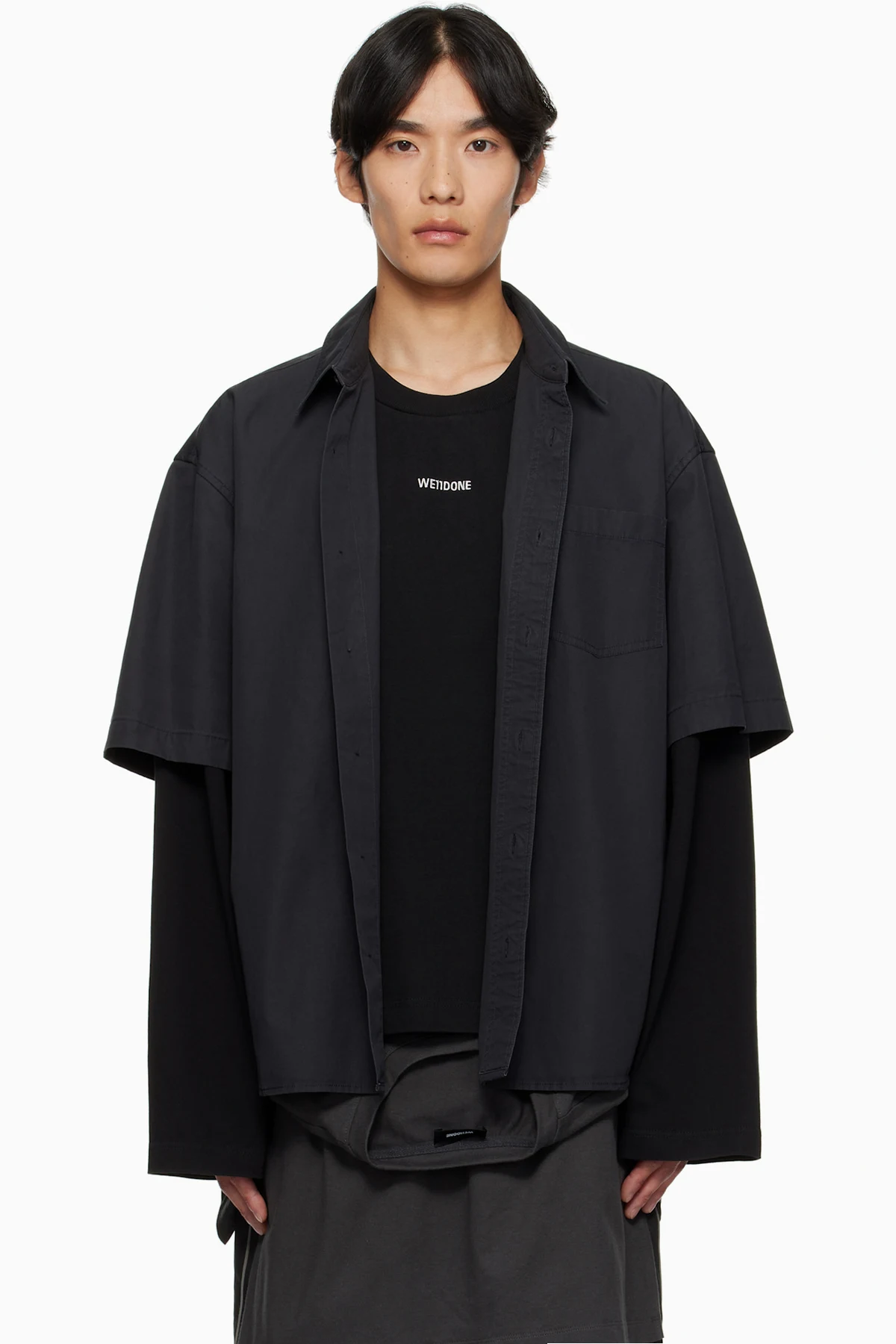 Gray & Black Logo Long-Sleeved Layered Shirt