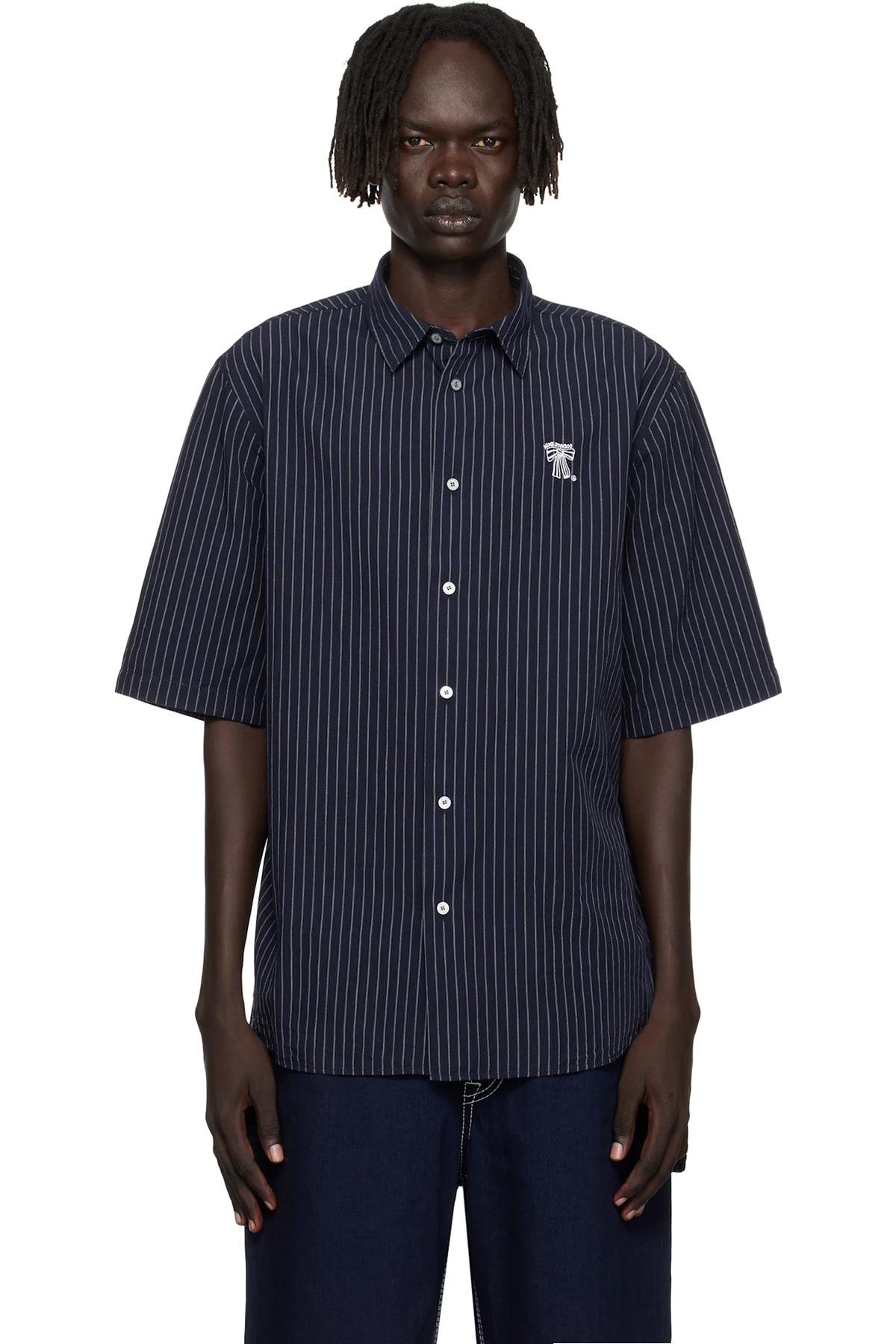 Navy Stripe Button-Up Shirt