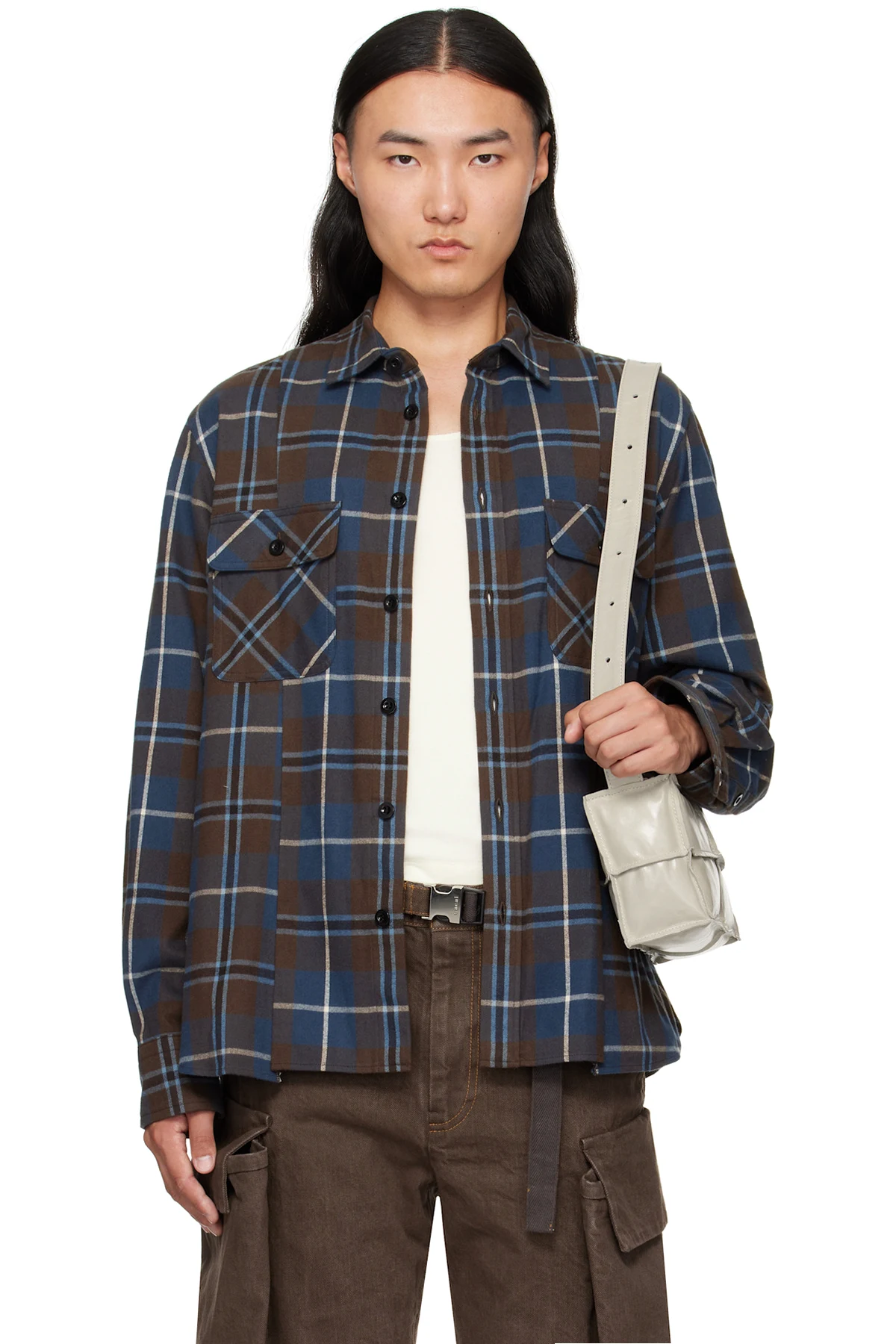 Brown & Blue Plaid Flannel Shirt