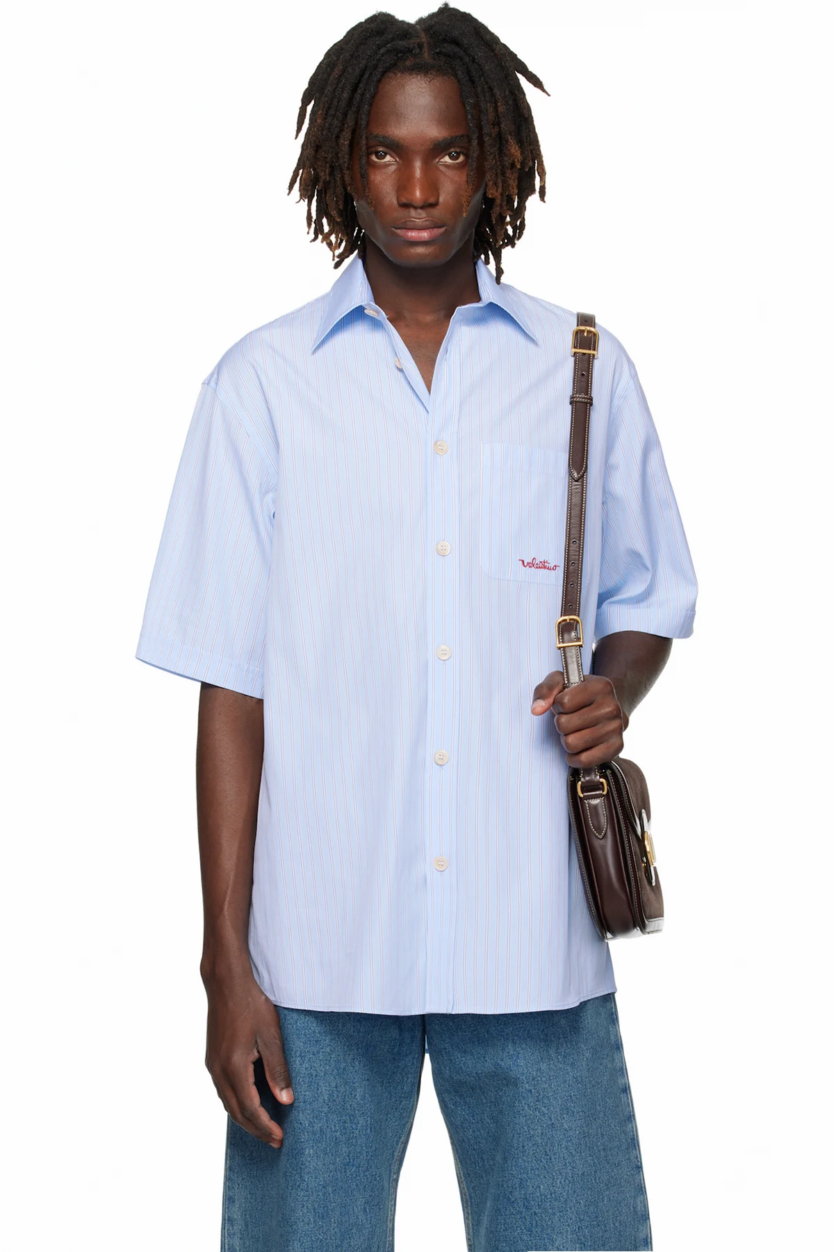 Blue Embroidered Cotton Shirt