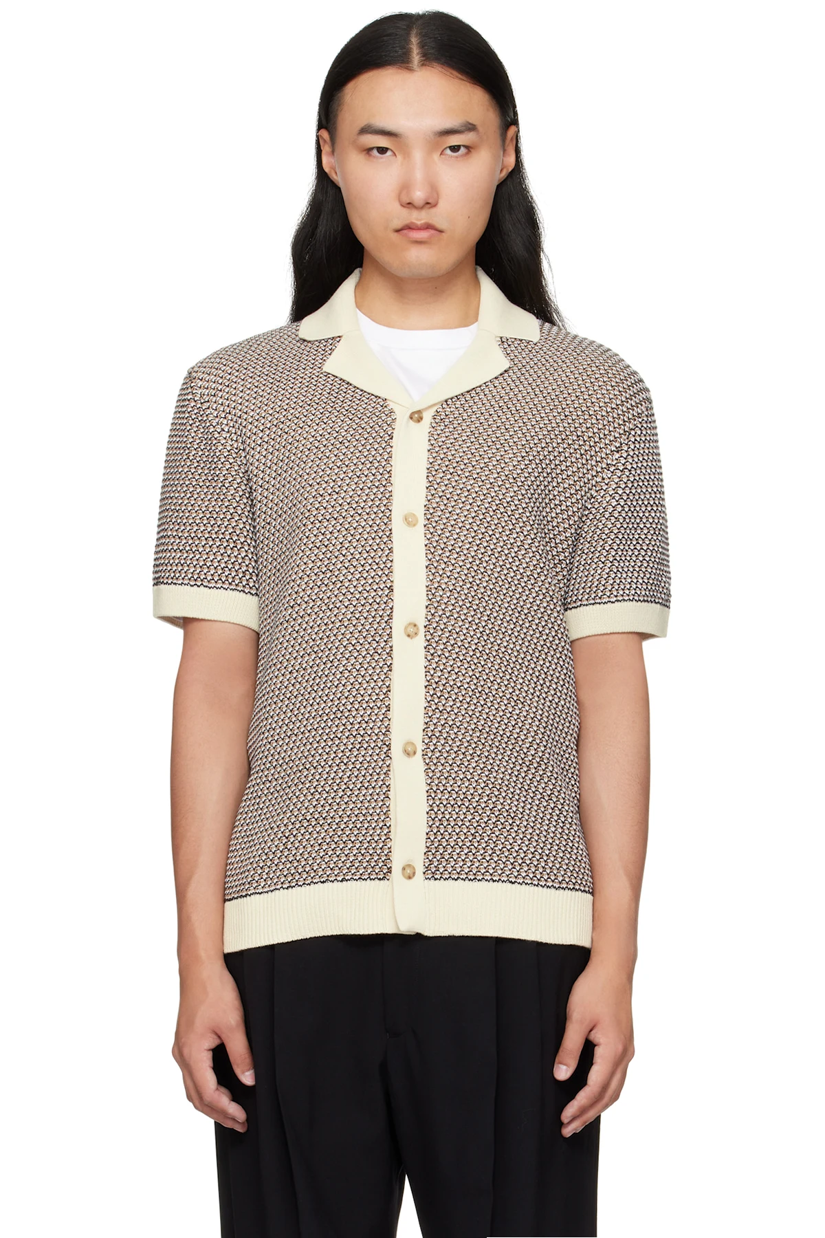 Beige Regular-Fit Knit Cotton Shirt