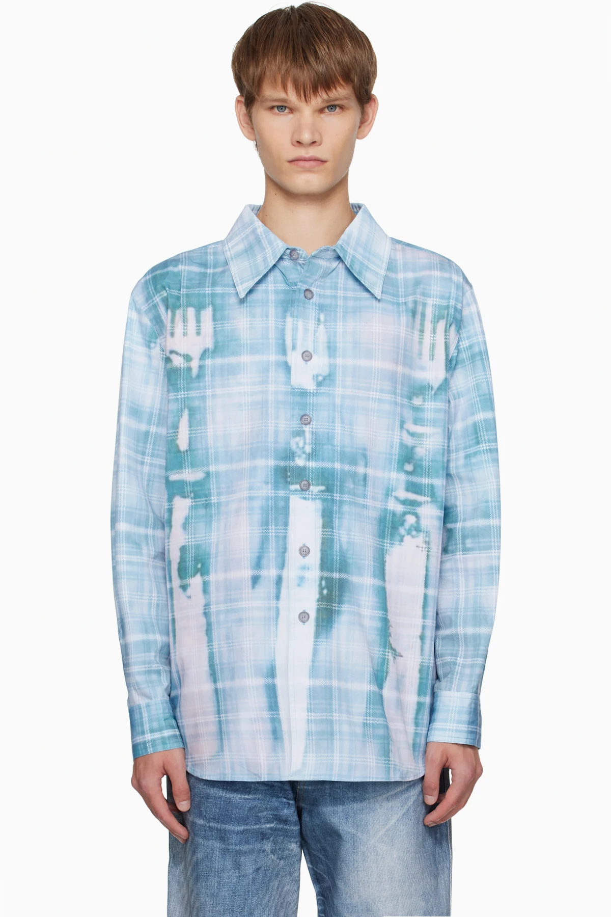 Blue Trompe L'oeil Printed Check Shirt