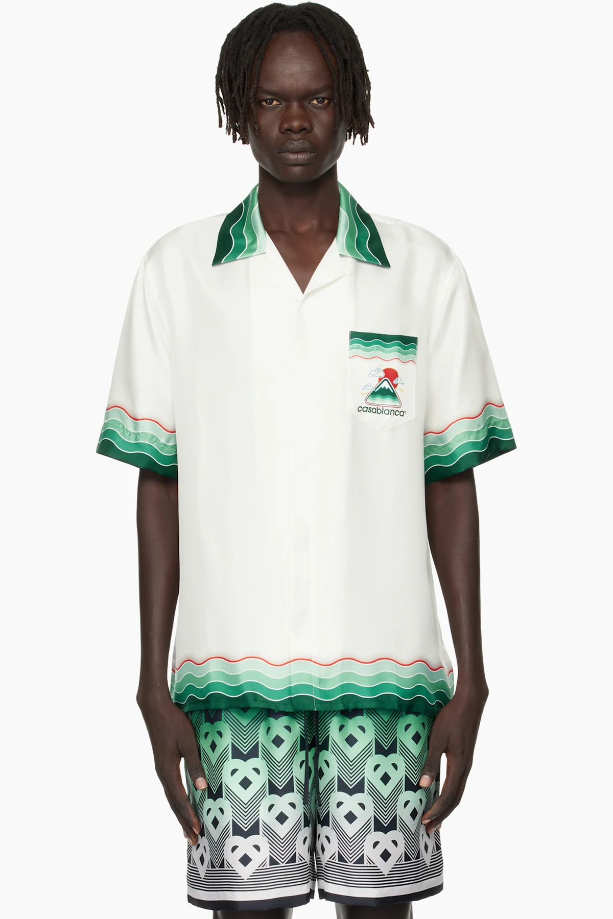 White Montagne Ondulee Silk Short Sleeve Shirt