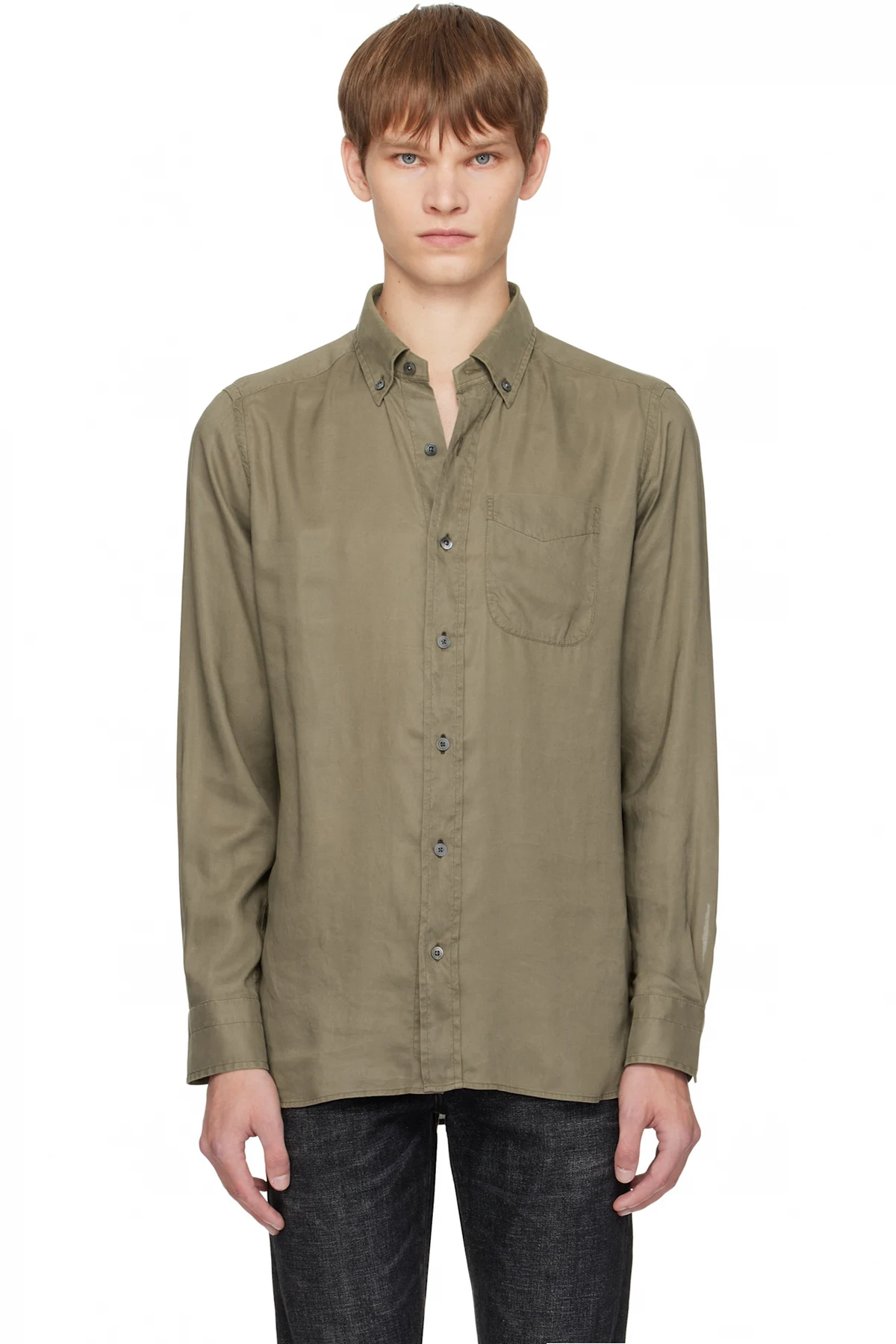 Khaki Gabardine Slim Fit Shirt