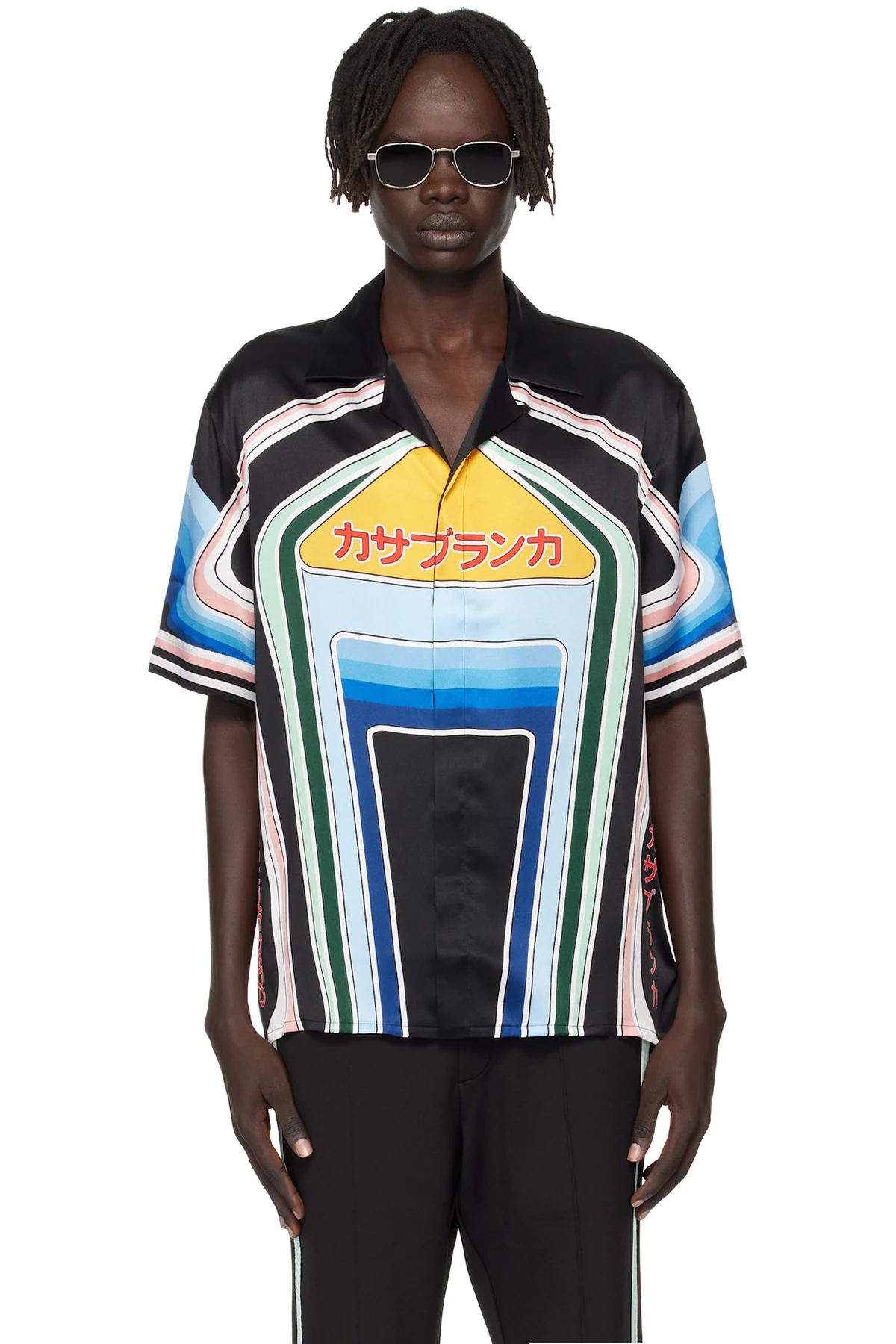 Multicolor Graphic Mountain Short Sleeve Silk Shirt
