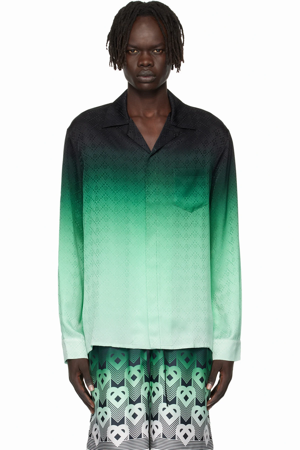 Green & Black Ping Pong Long Sleeve Silk Shirt